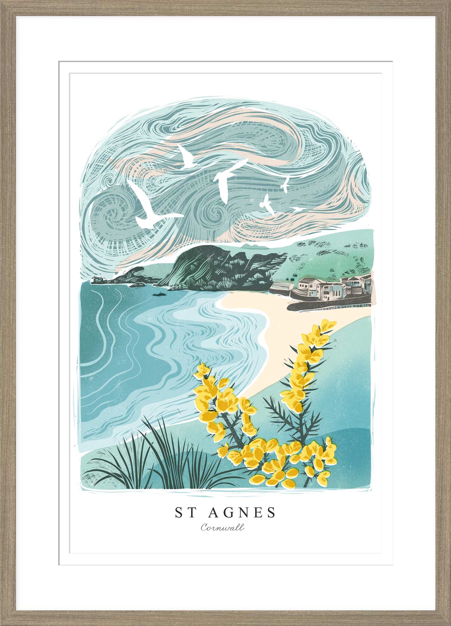 St Agnes Arched Lino Framed Print