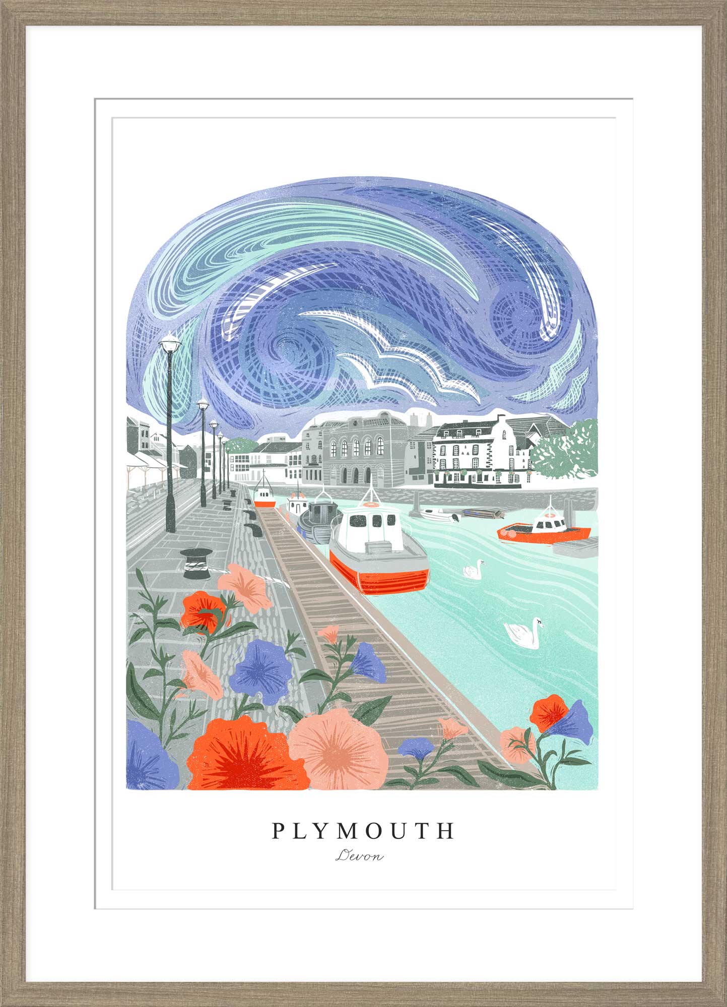 Plymouth Arched Lino Framed Print