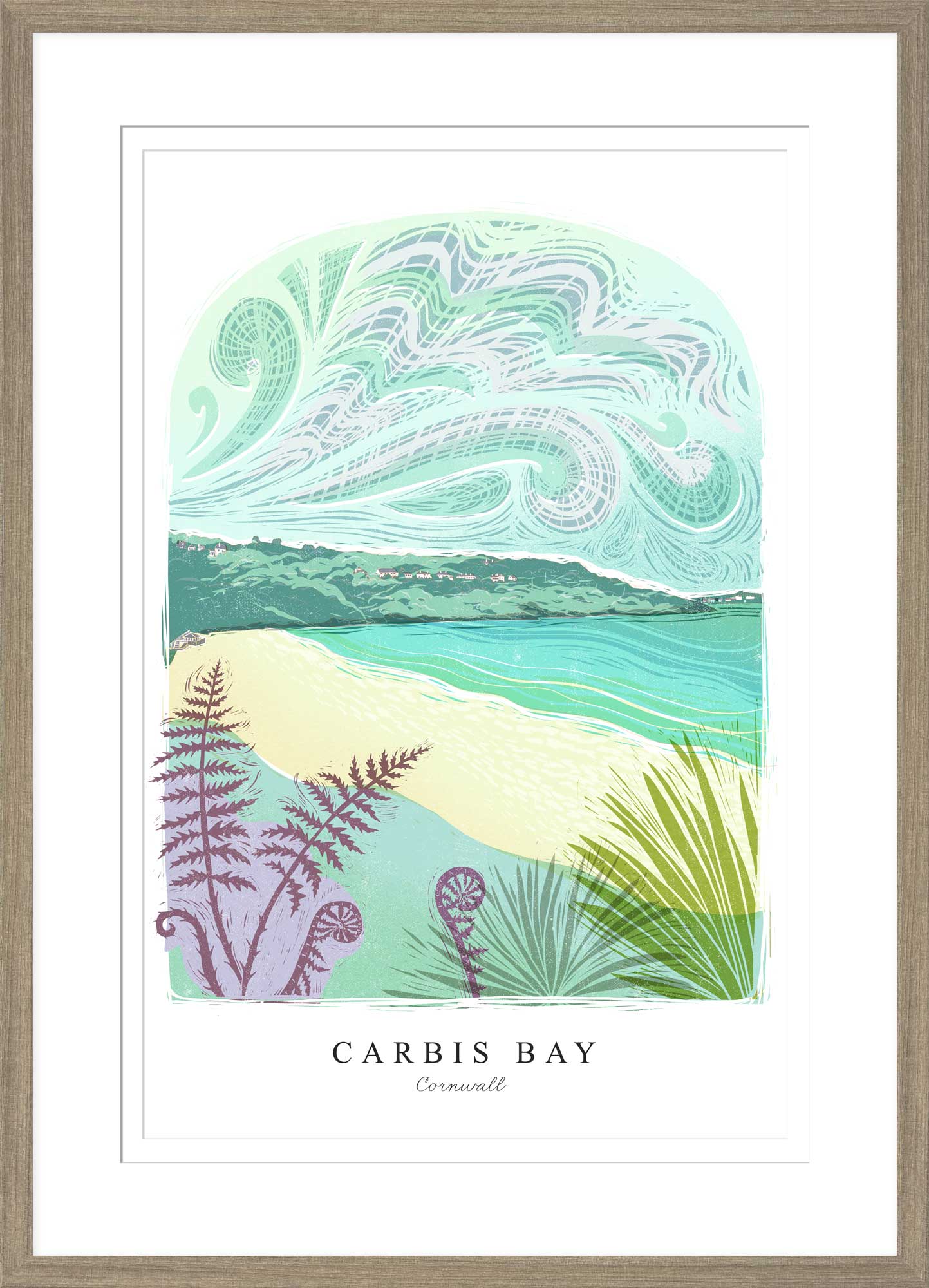 Carbis Bay Arched Lino Framed Print
