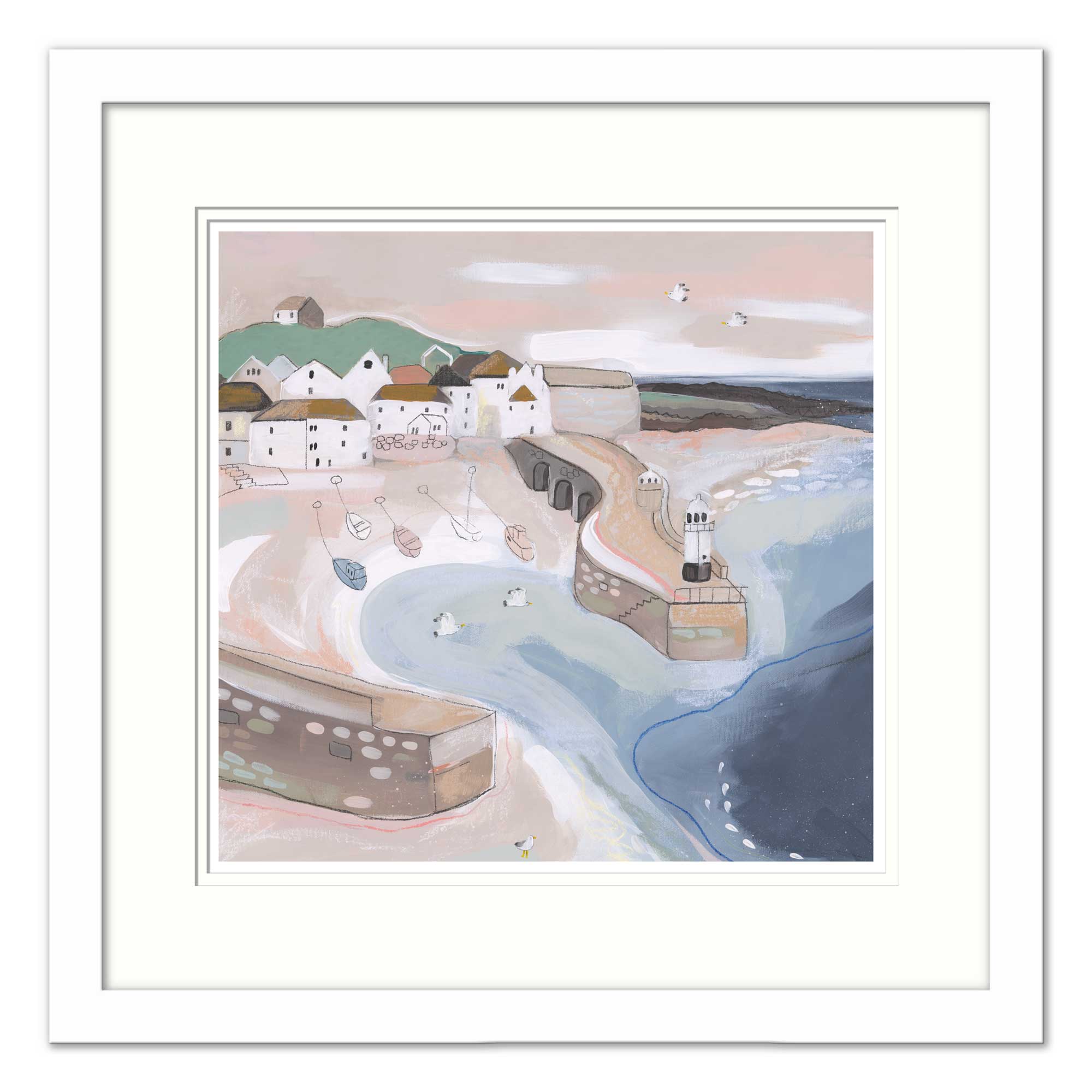 St Ives Morning Harbour Med Framed Print