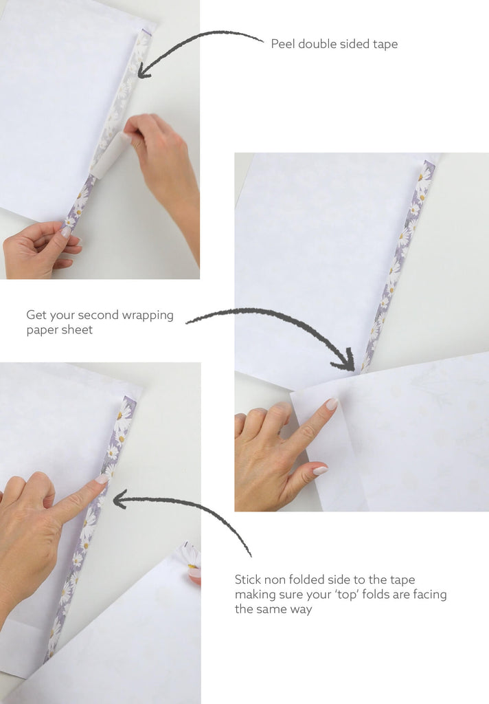 peel the doucble sided tape, get your other sheet, stick length of sheet to the other making sure the top fold are facing the same way
