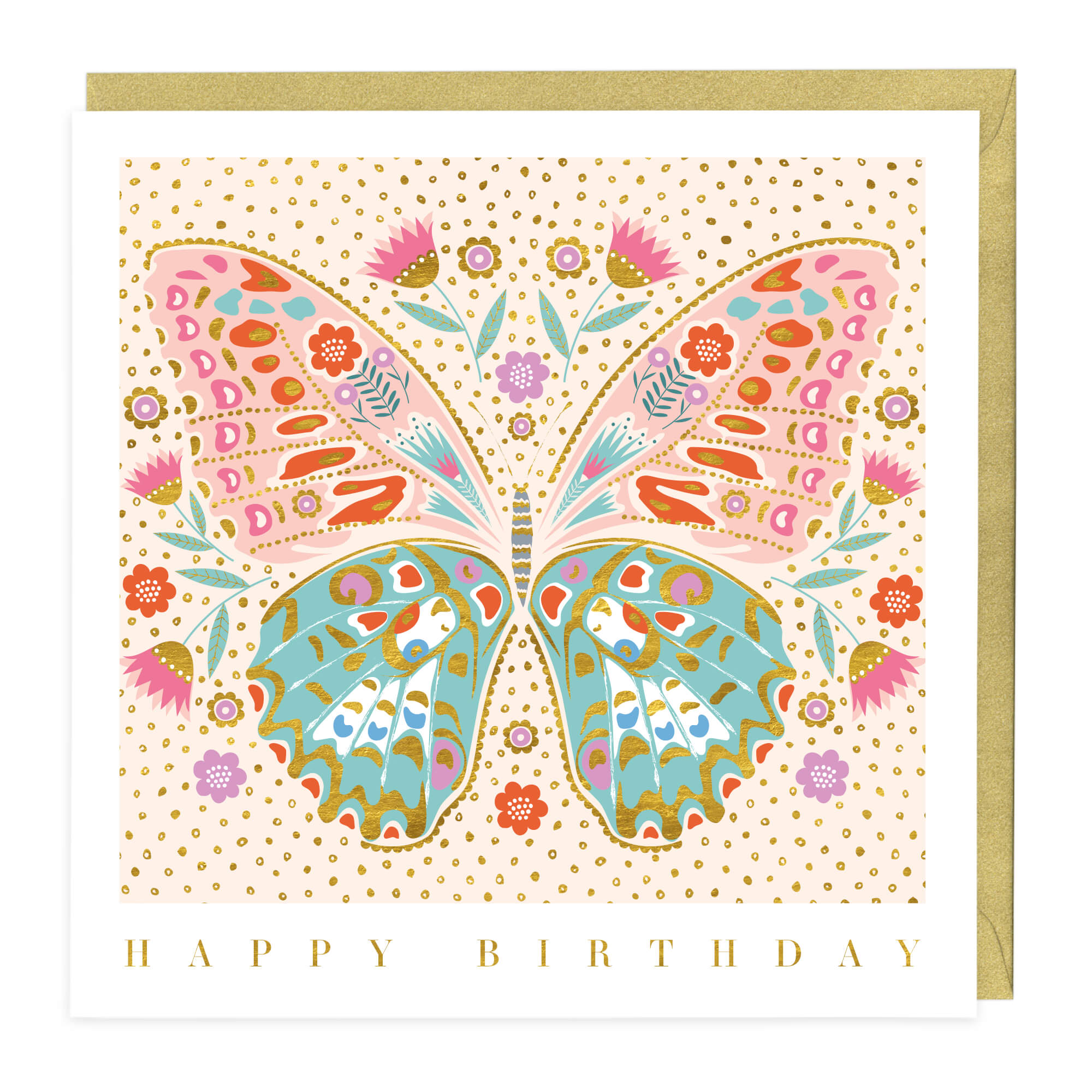 Floral & Gold Butterfly Birthday Card