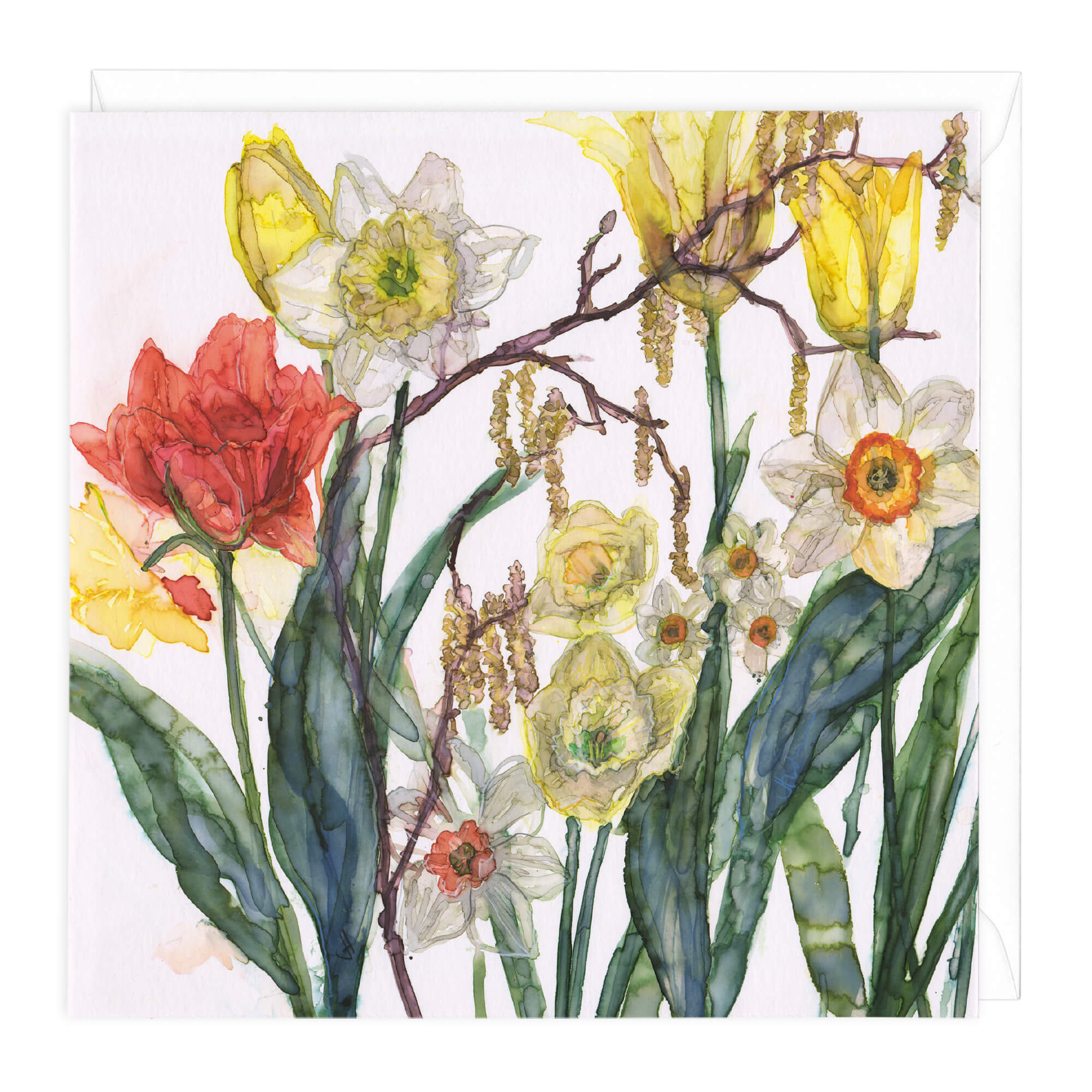 Daffodils And Catkins Floral Art Card