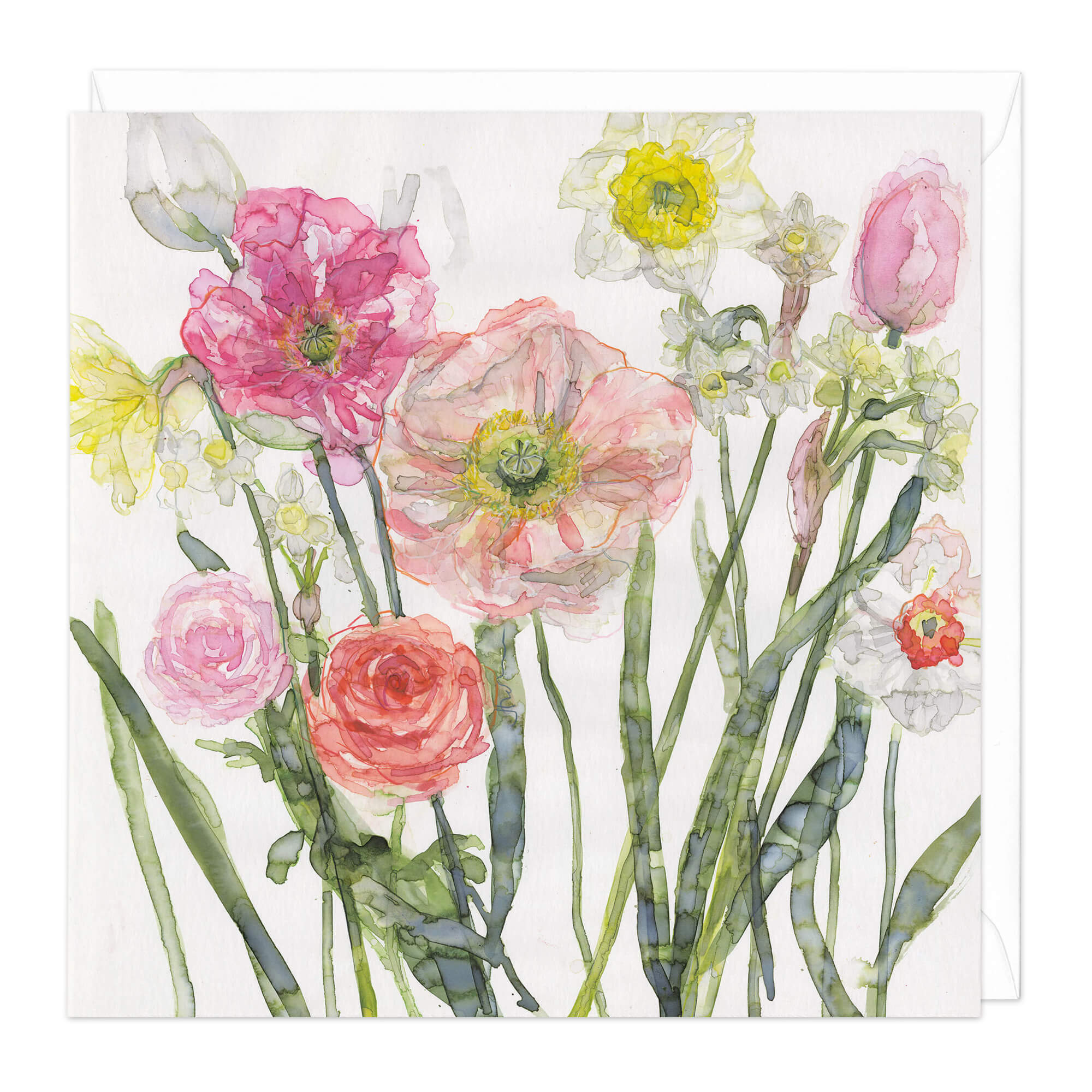 Peonies, Roses And Daffodils Art Card