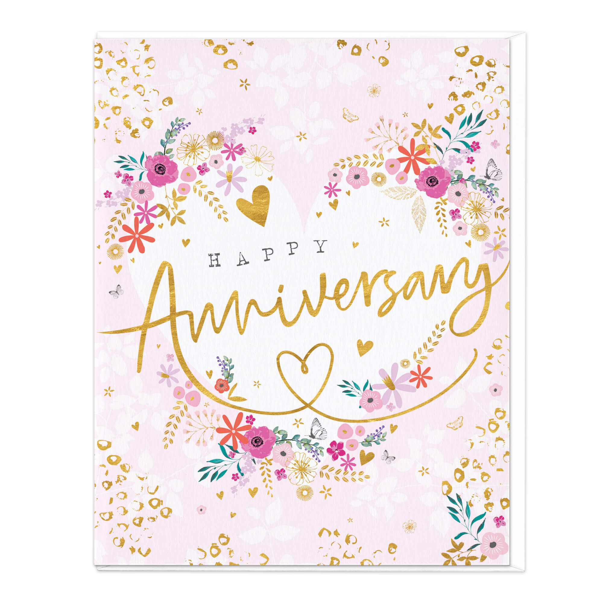 Hearts And Flowers Anniversary Card