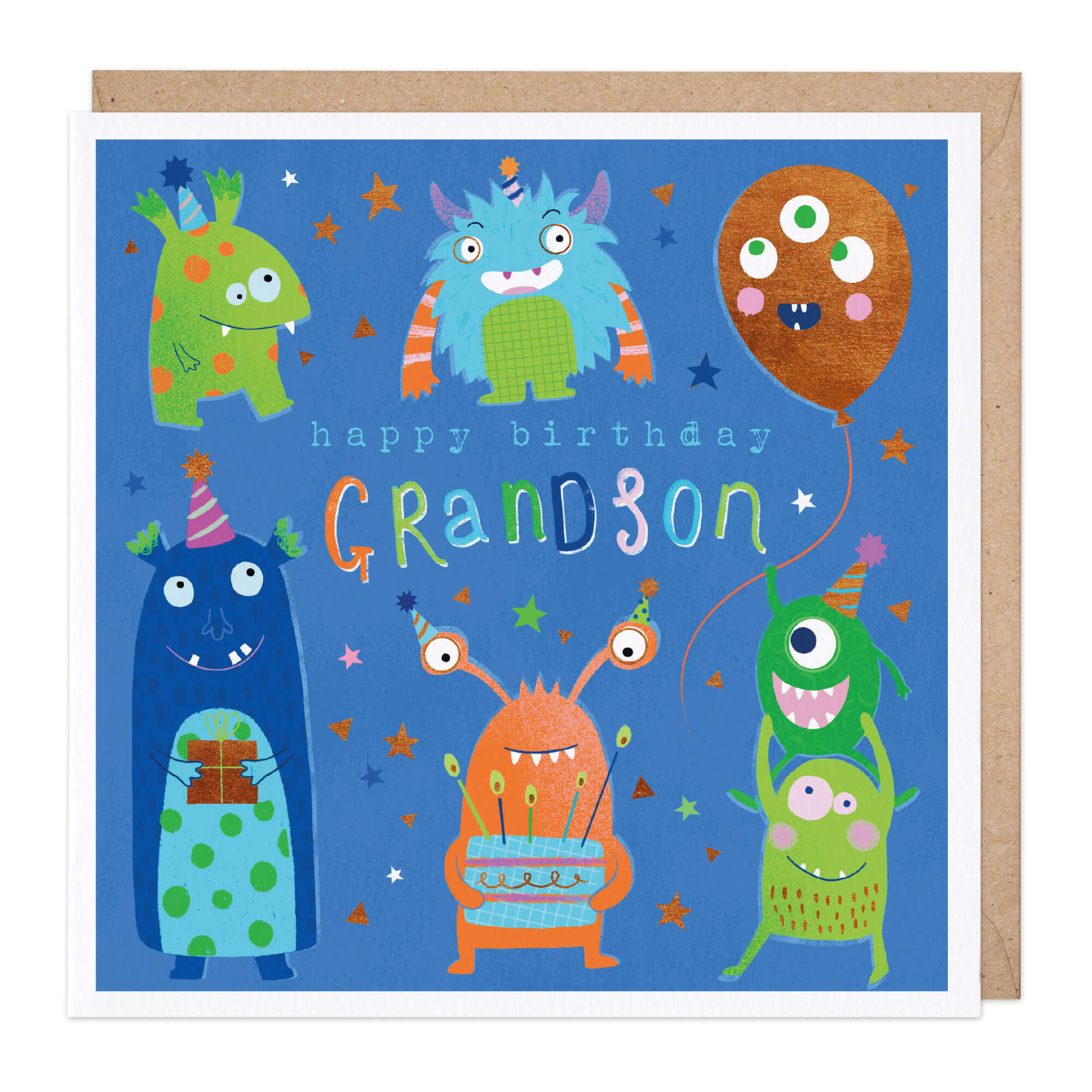 Monster Party Grandson Birthday Card