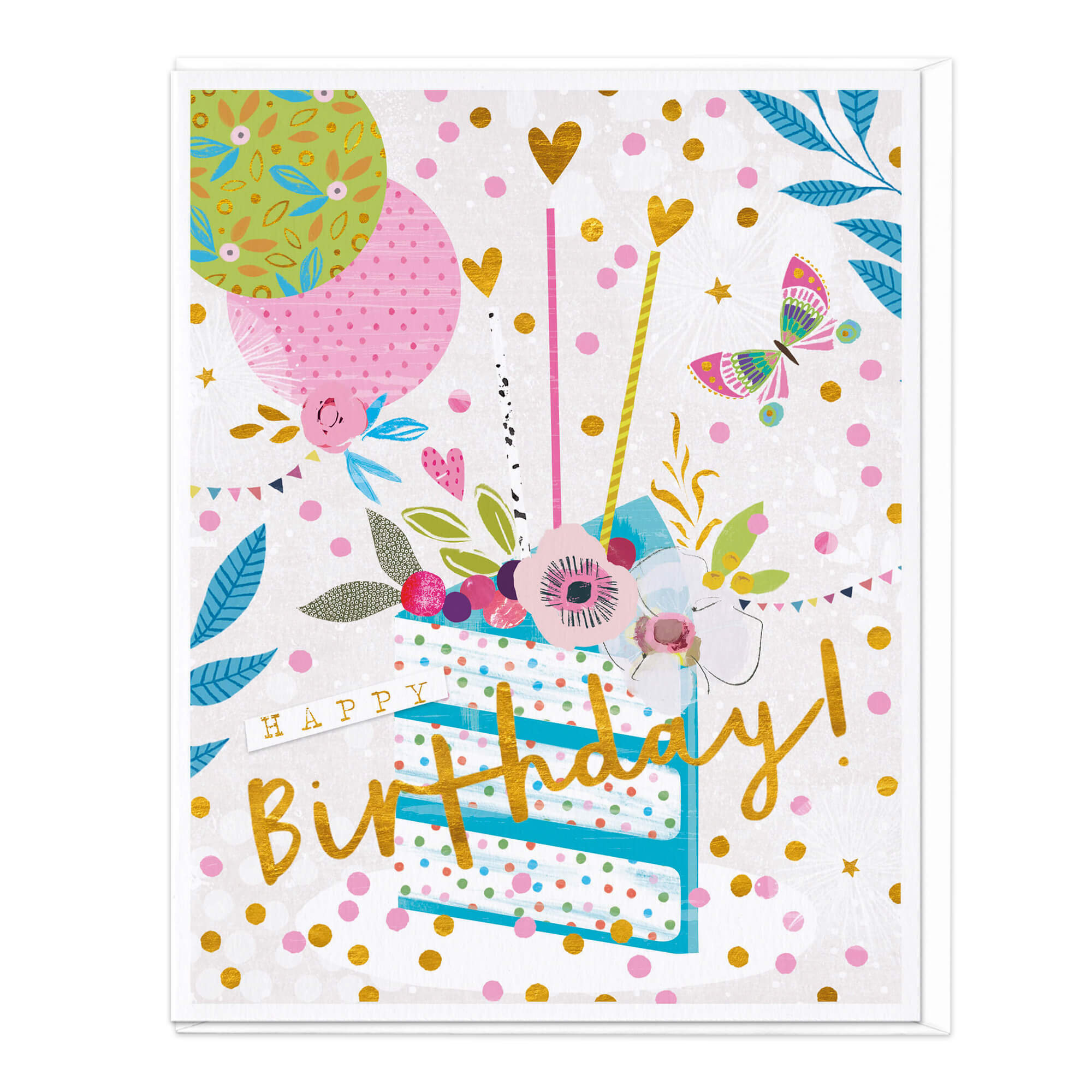 Balloons, Cake & Butterflies Birthday Card