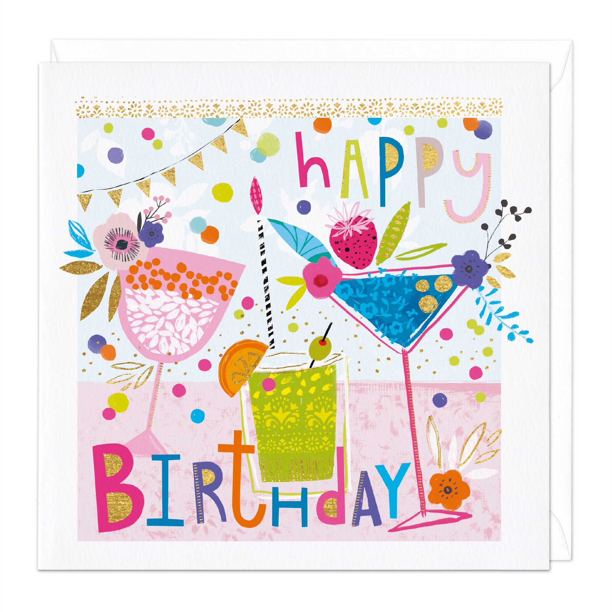 Neon Cocktails Birthday Card