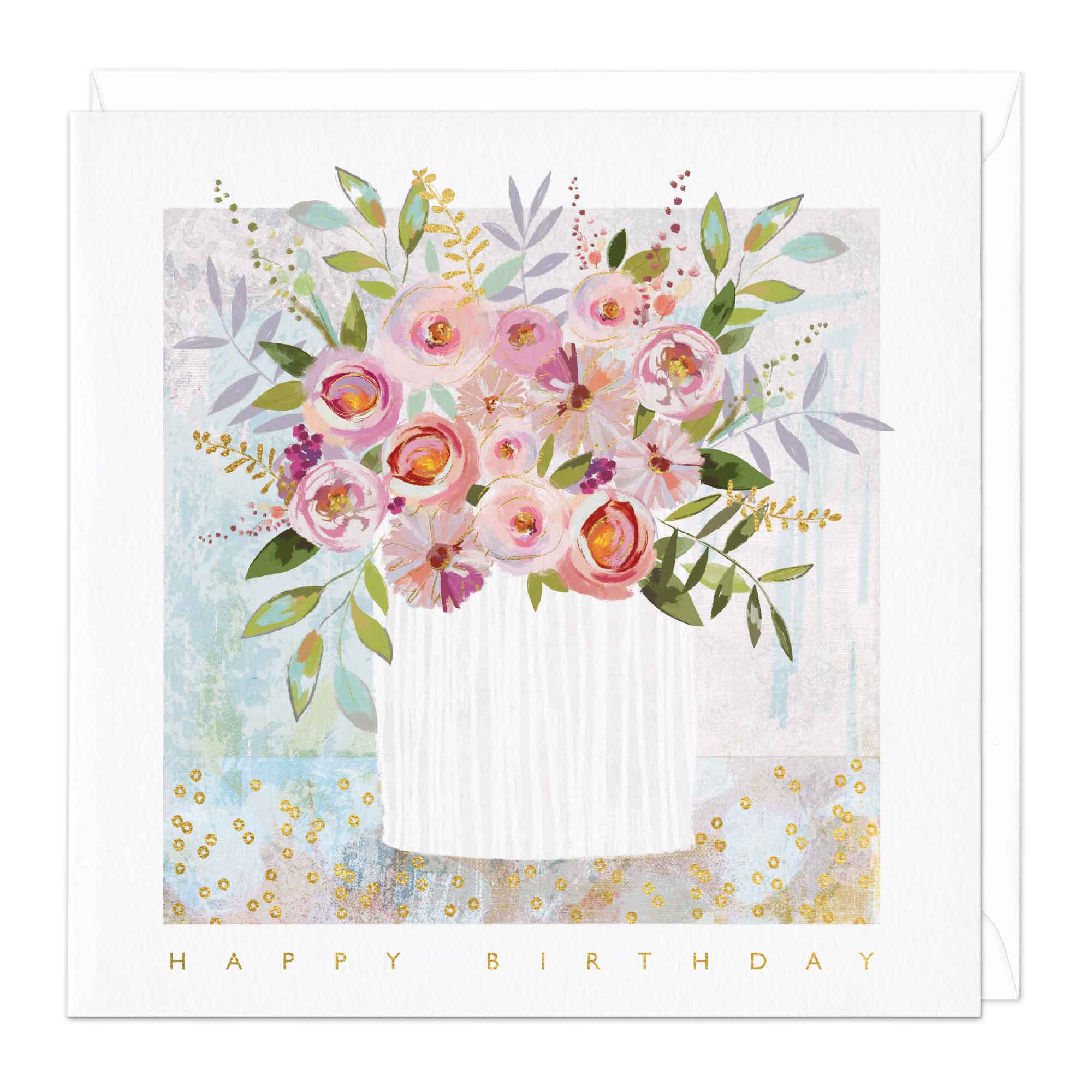 Rose Vase Happy Birthday Card