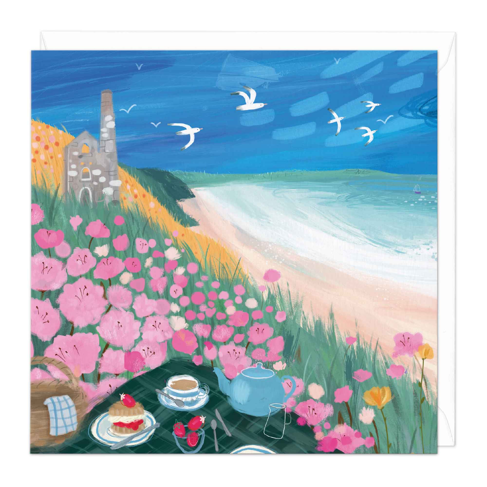 Cream Tea Engine House Cornwall Art Card