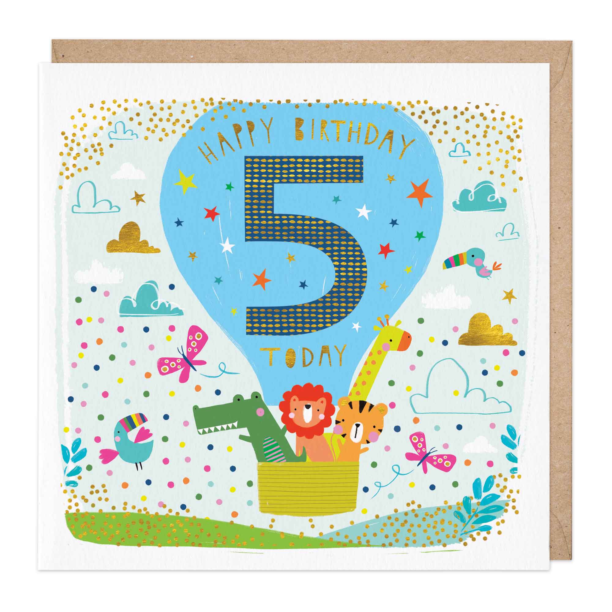 Children’s Fifth Birthday Animals Card