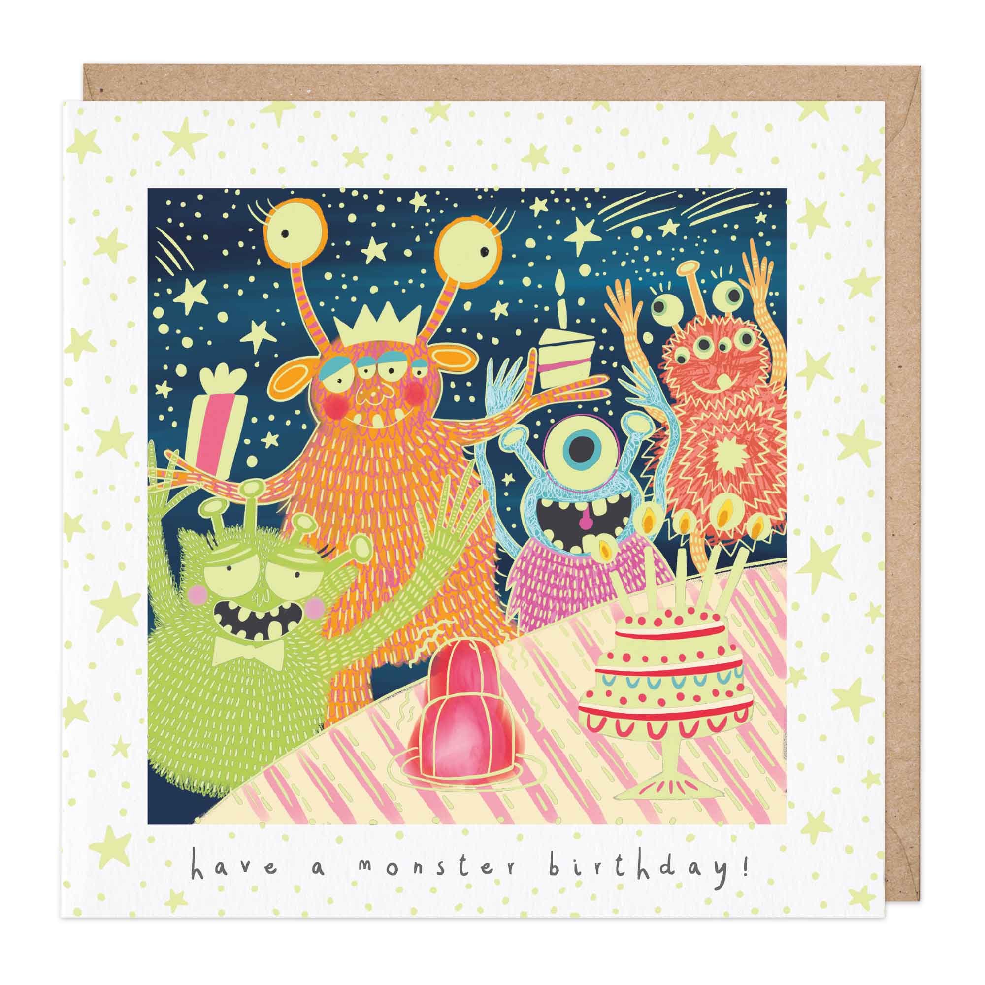 Glow In The Dark Monster Cake Birthday Card