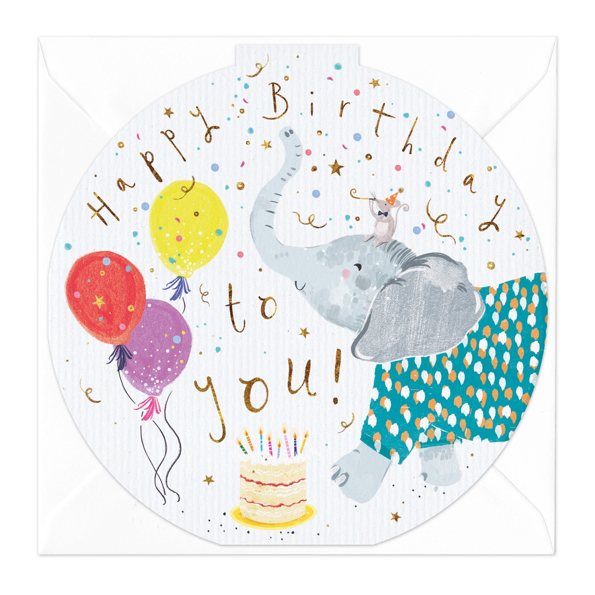 Elephant Cake Birthday Round Card