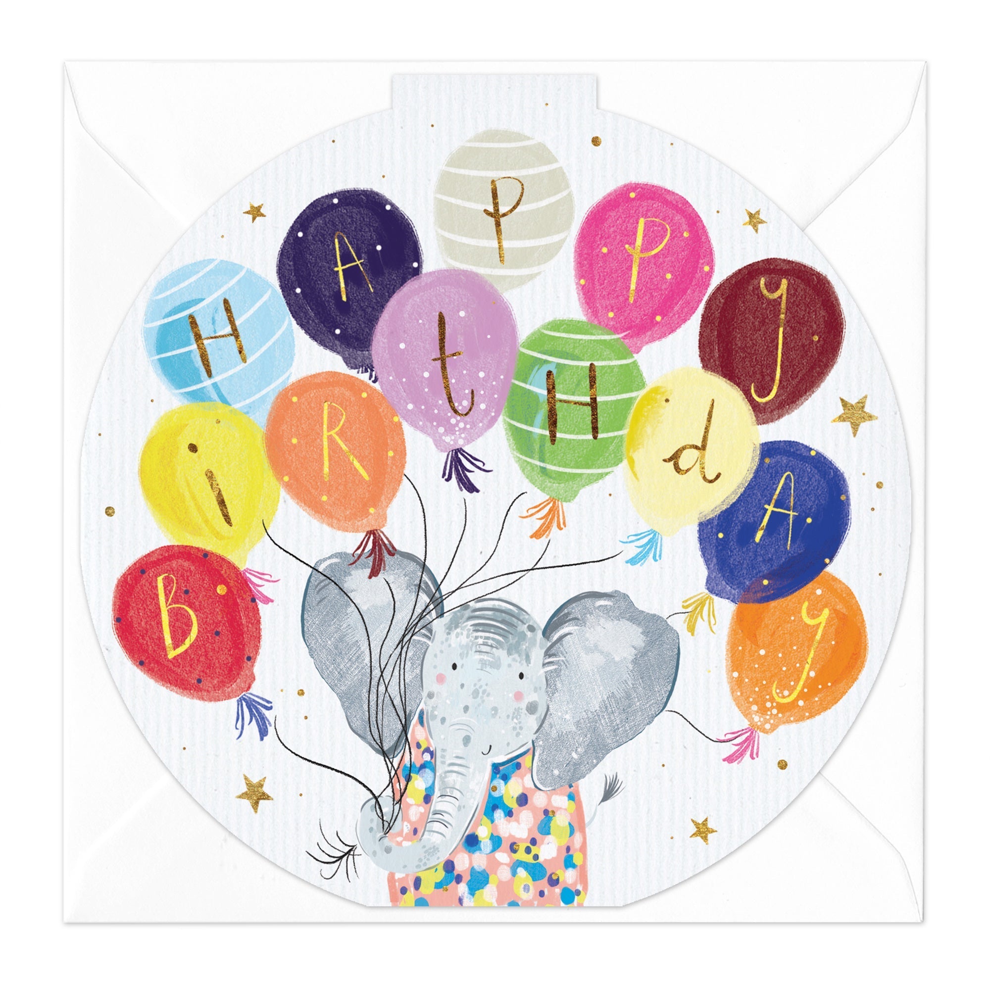 Elephant Balloons Birthday Round Card