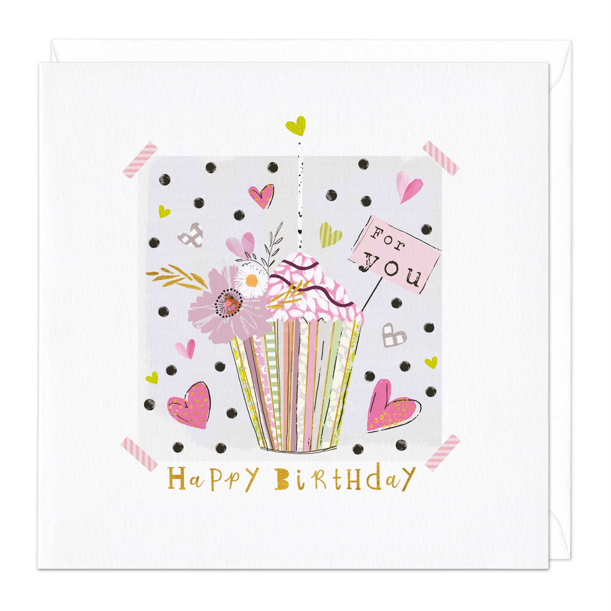 Cupcake And Hearts Birthday Card