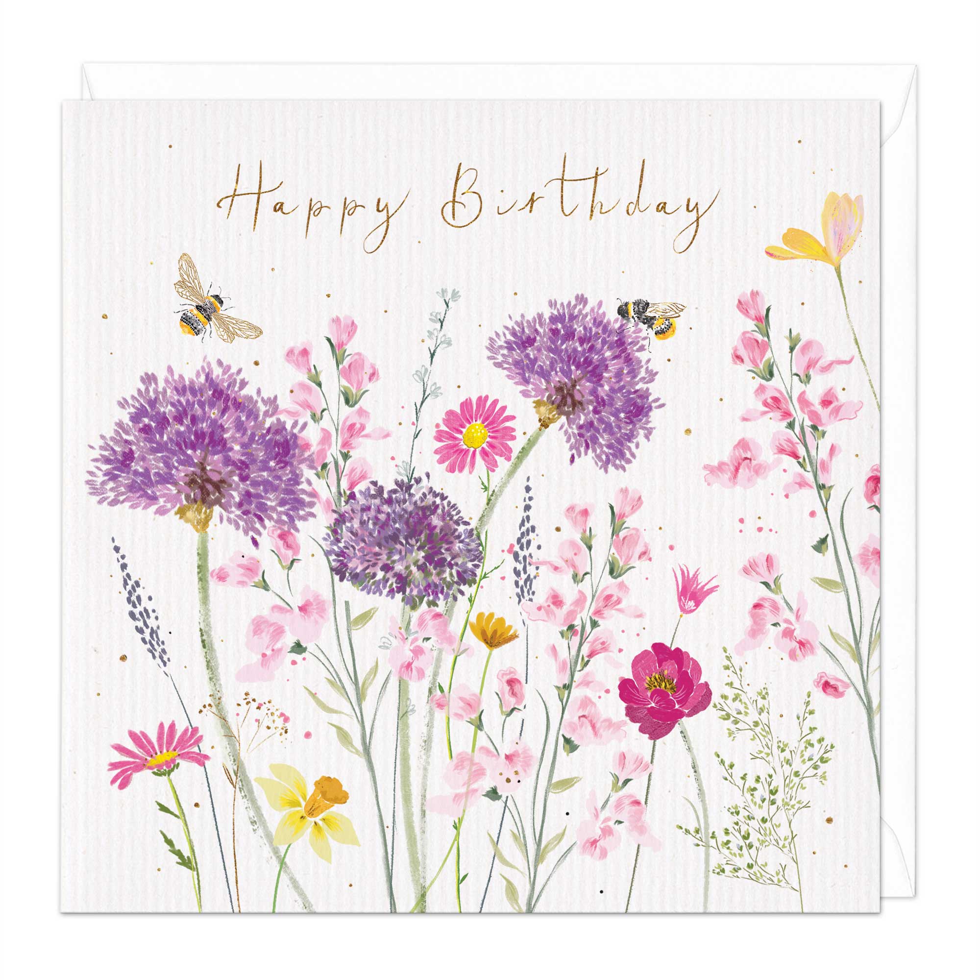 Bees And Allium Floral Birthday Card