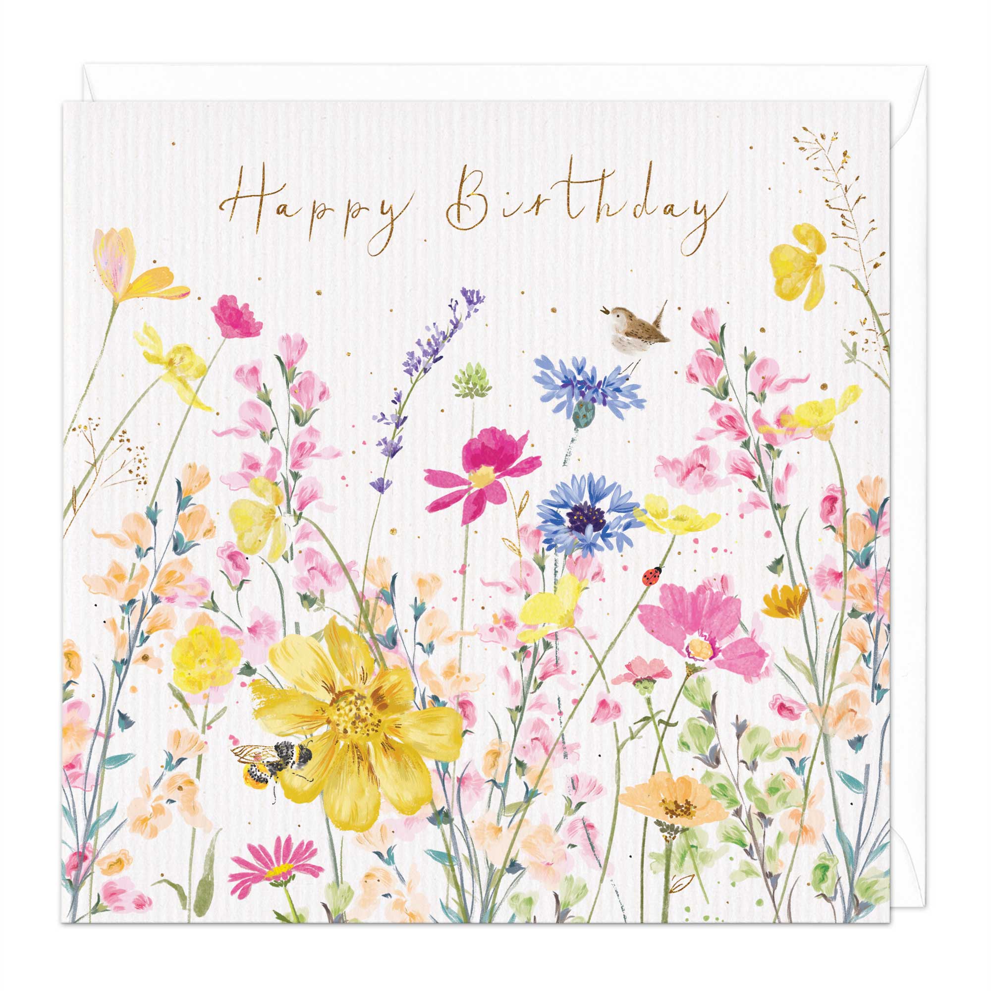 Bird And Cornflowers Floral Birthday Card