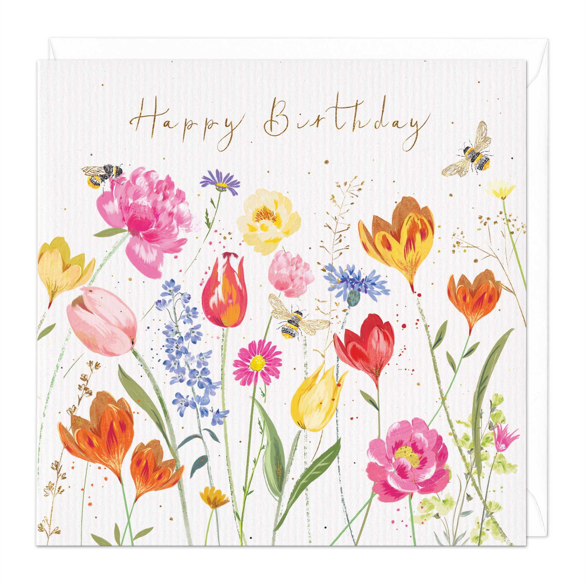 Bees And Pink Cosmos Floral Birthday Card