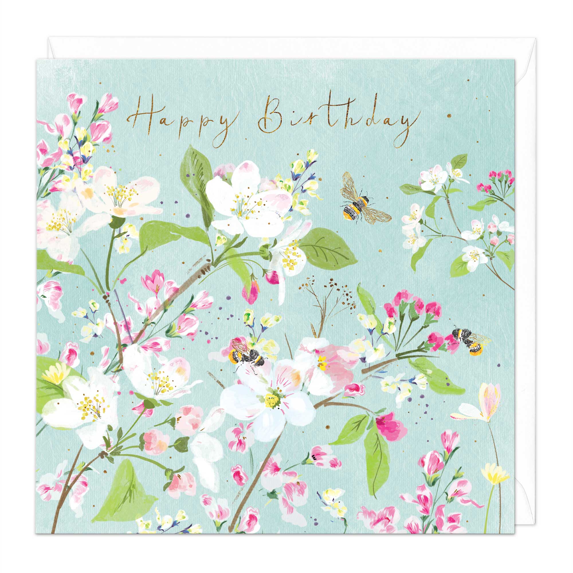 Bees And Apple Blossom Floral Birthday Card