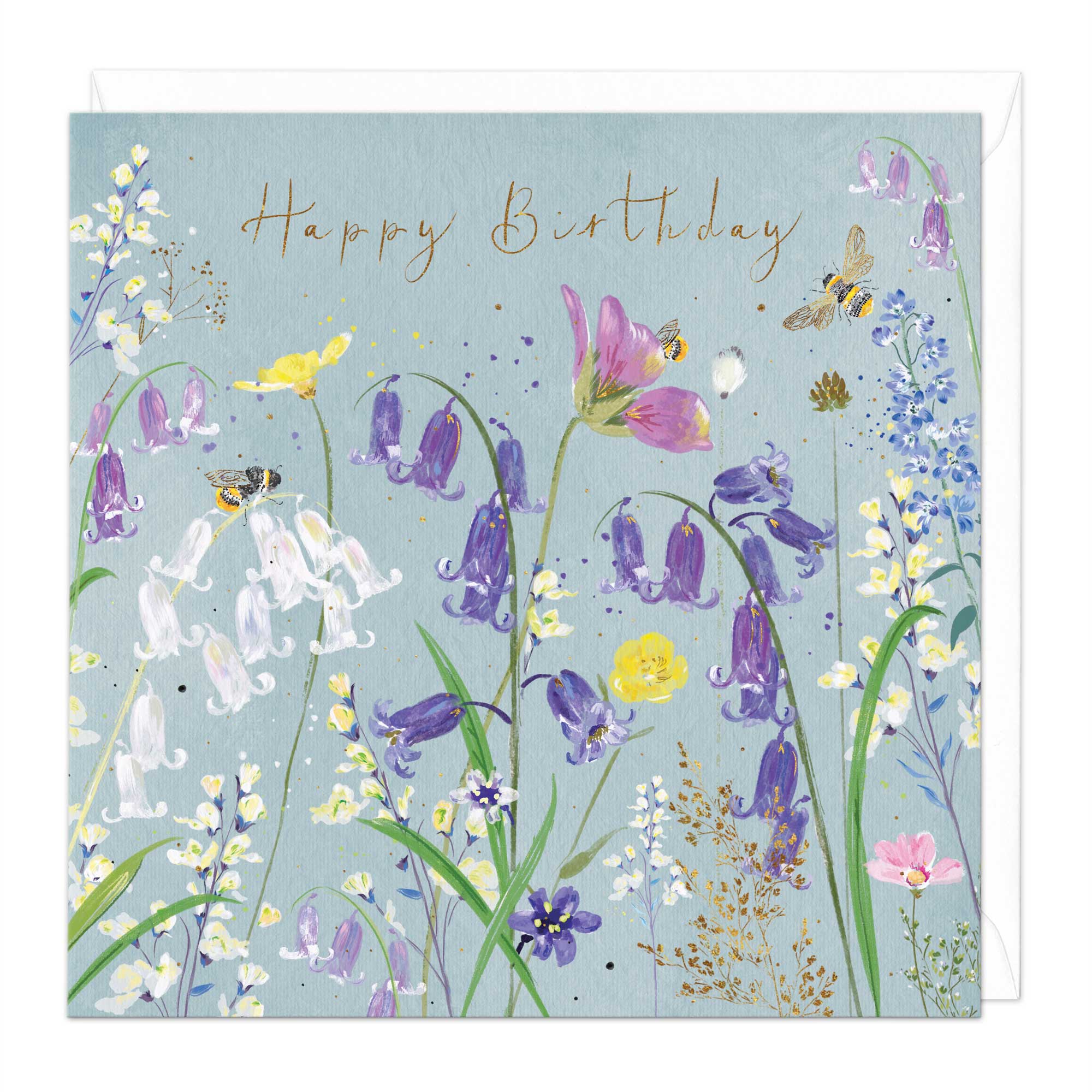 Bluebells And Bees Floral Birthday Card