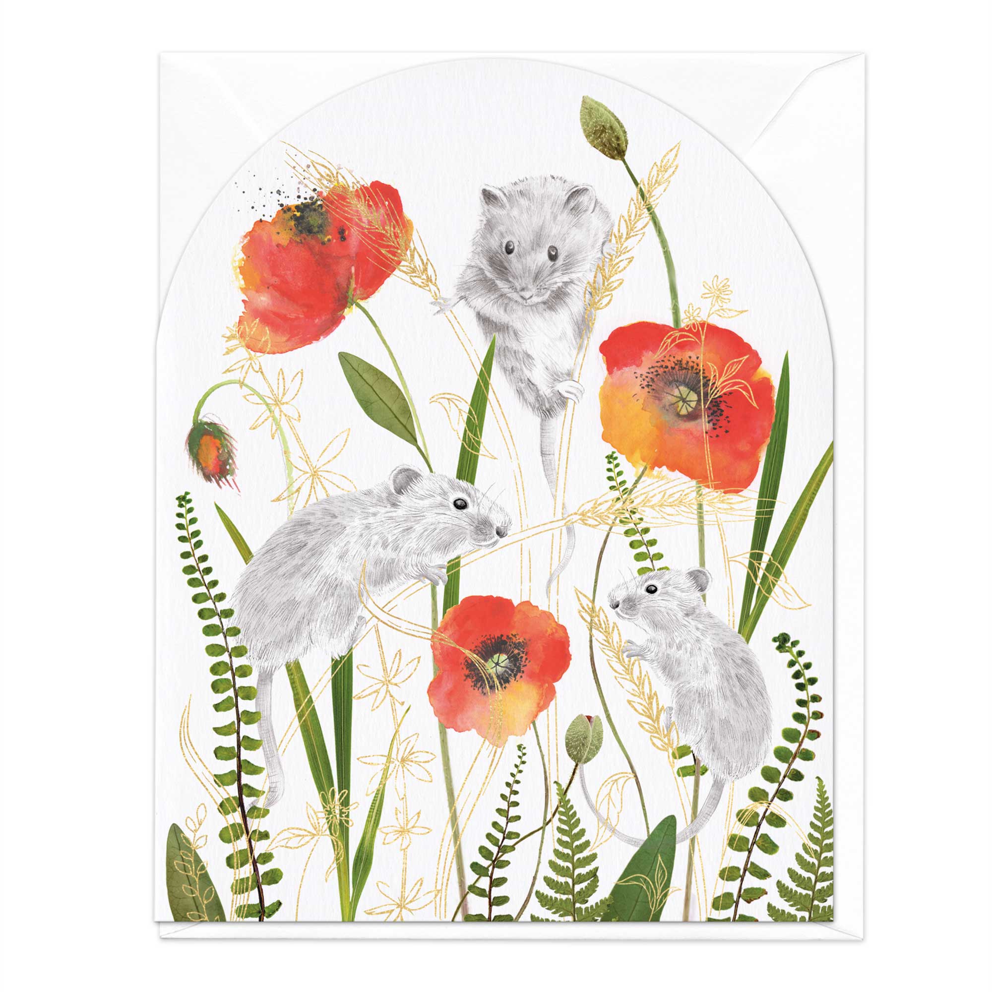 Field Mice In Poppies Card