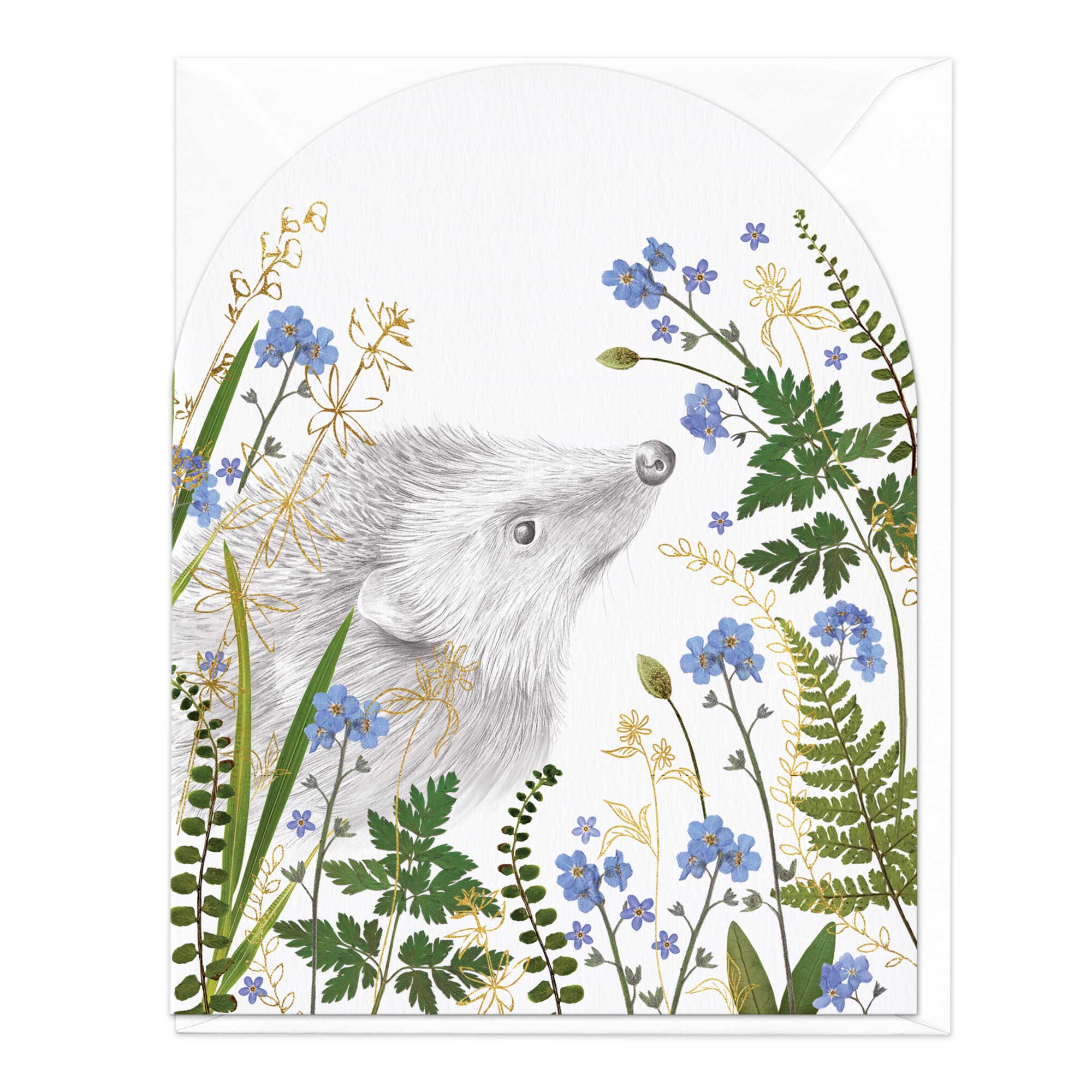 Hedgehog Under Forget Me Nots Card