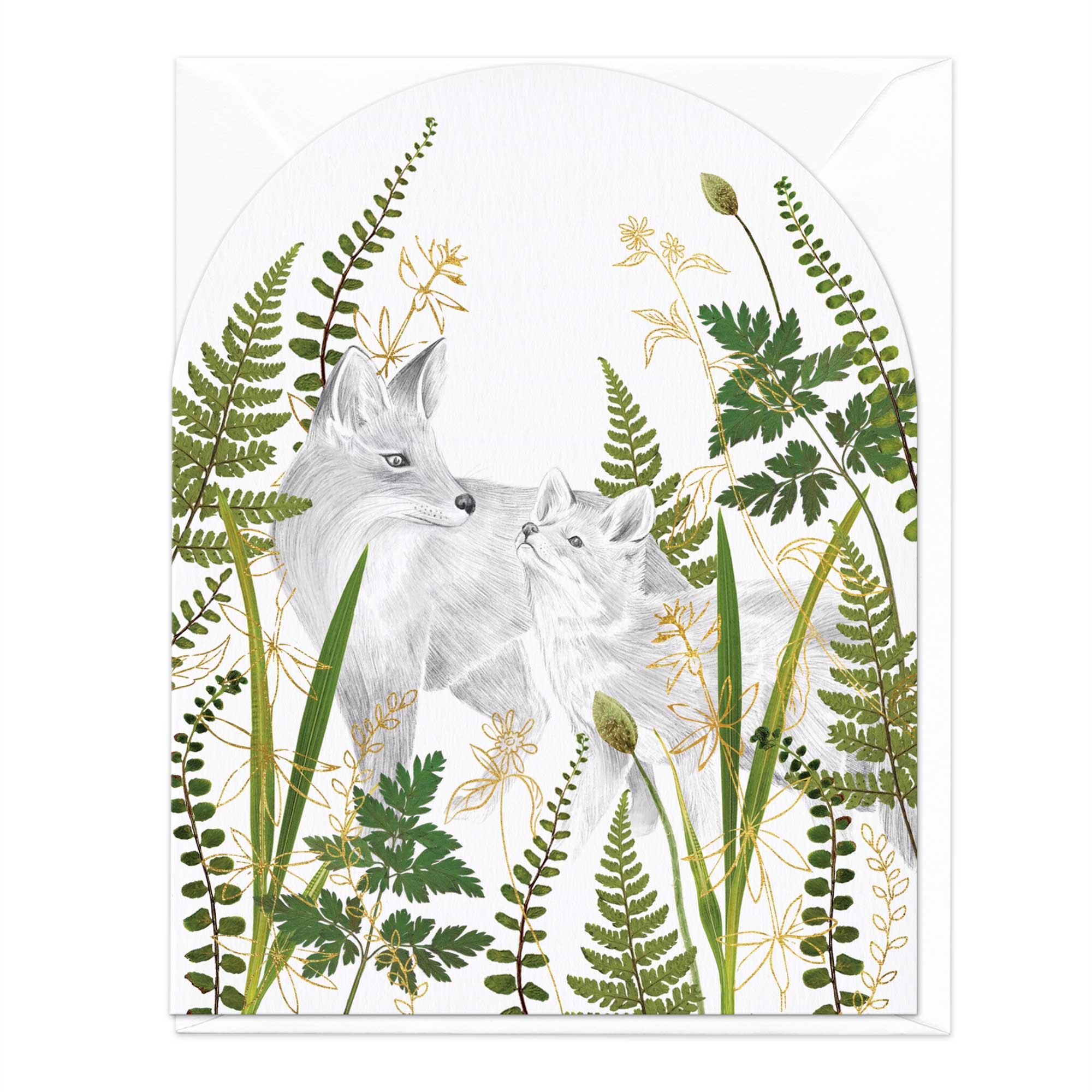 Foxes In Ferns Pressed Leaves Card