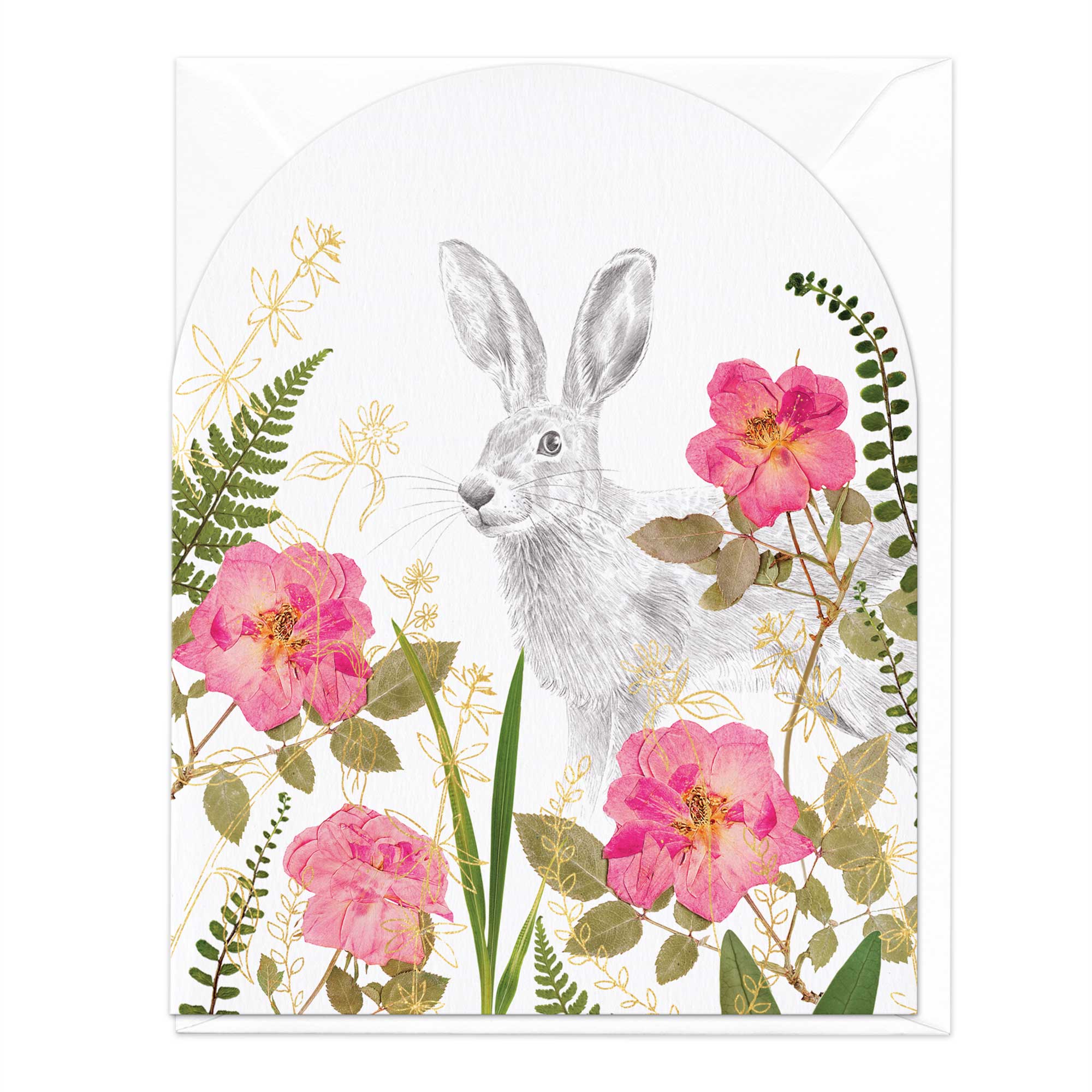 Rabbit In Pressed Pink Roses Art Card