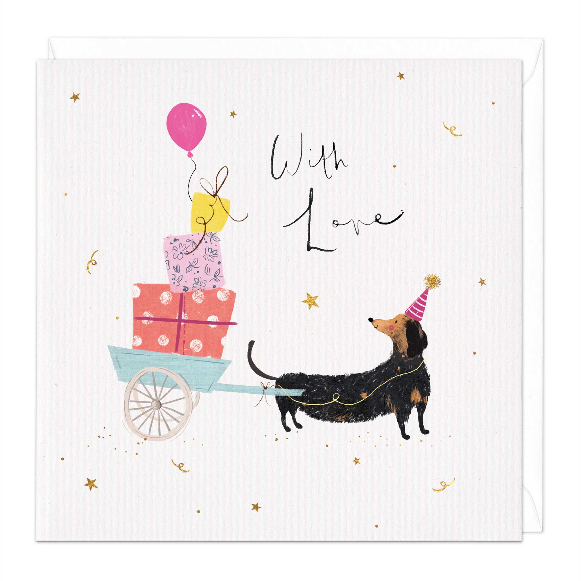 Sausage Dogs Pulling Presents Birthday Card