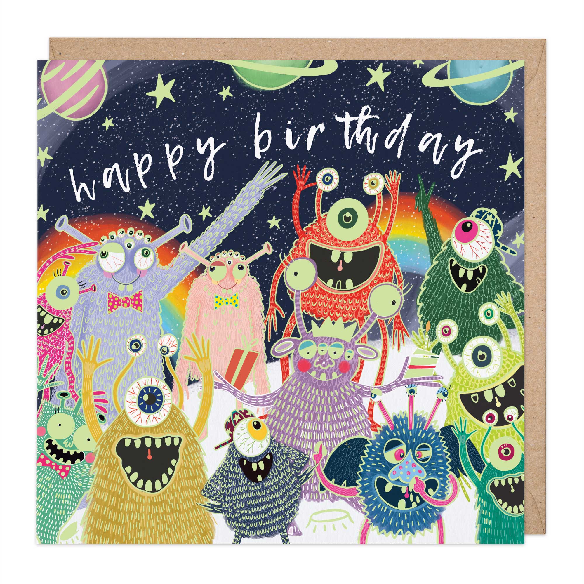 Glow In The Dark Aliens Birthday Card