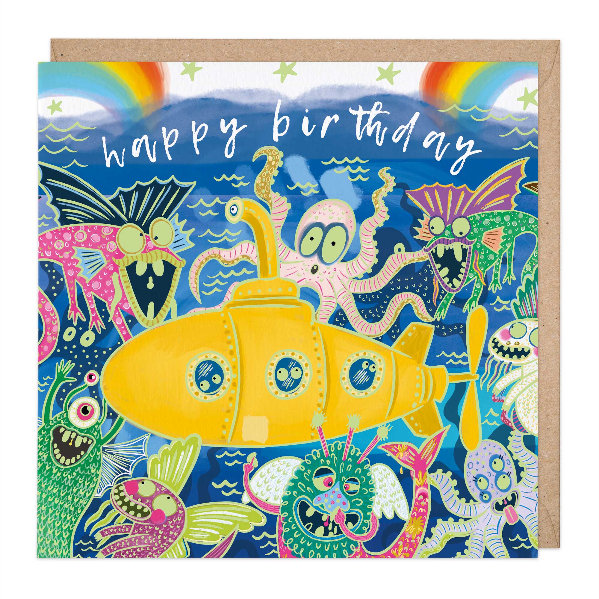 Glow In The Dark Sea Monsters Birthday Card