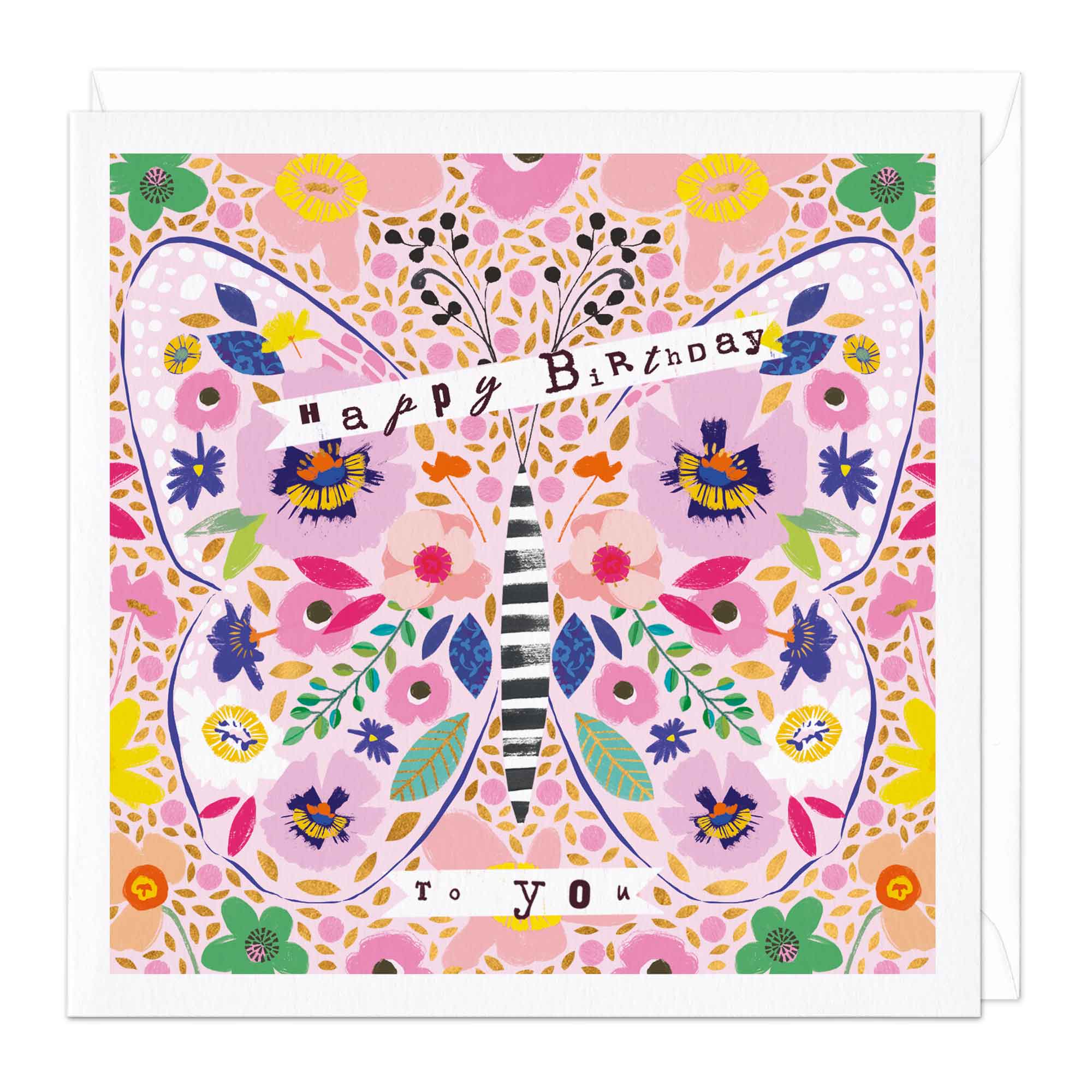 Pink Floral Butterfly Birthday Card