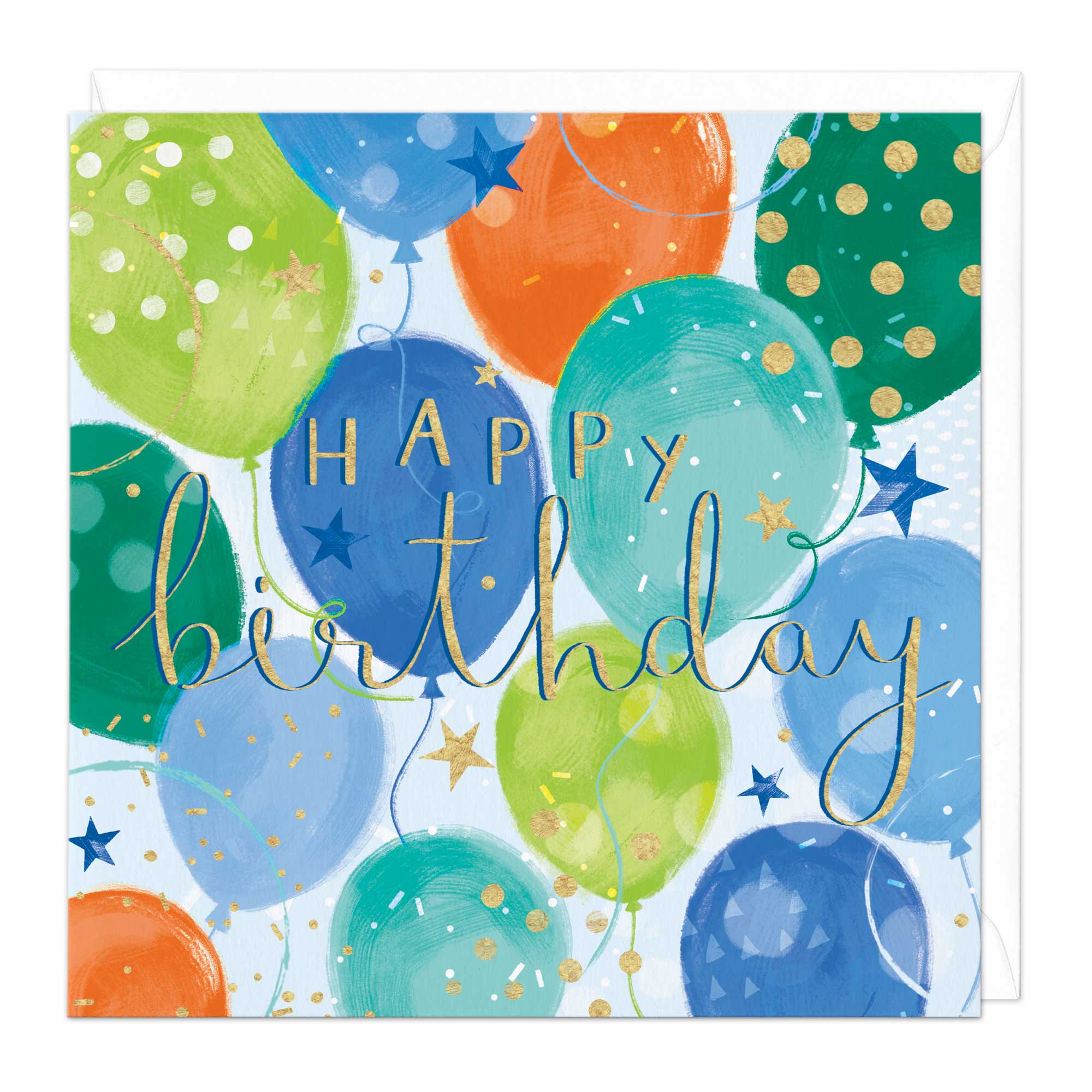 Green And Blue Balloons Happy Birthday Card