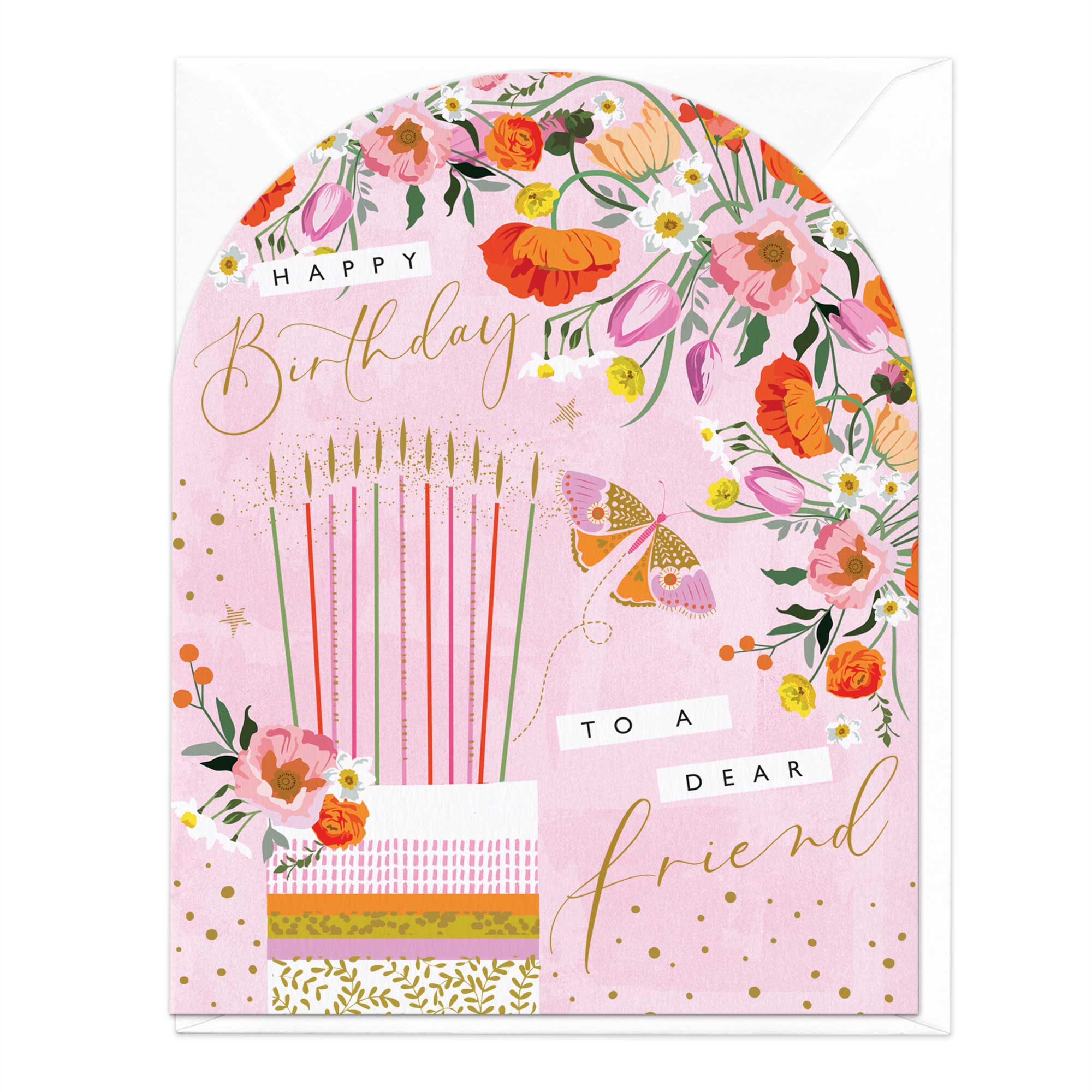 Flowers And Cake Dear Friend Birthday Card