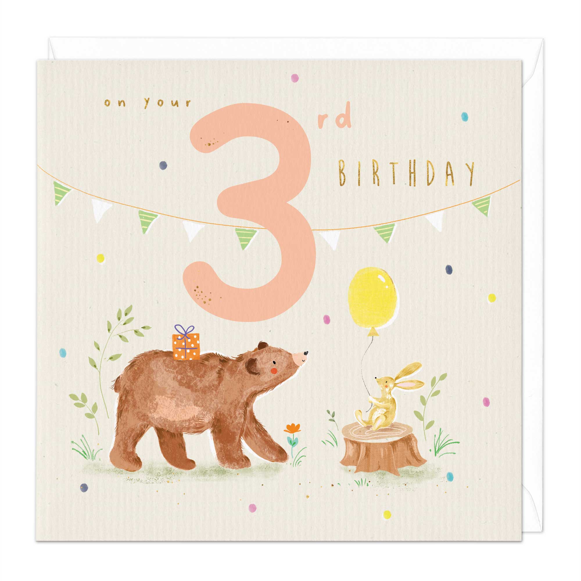 Woodland Animals 3rd Birthday Card