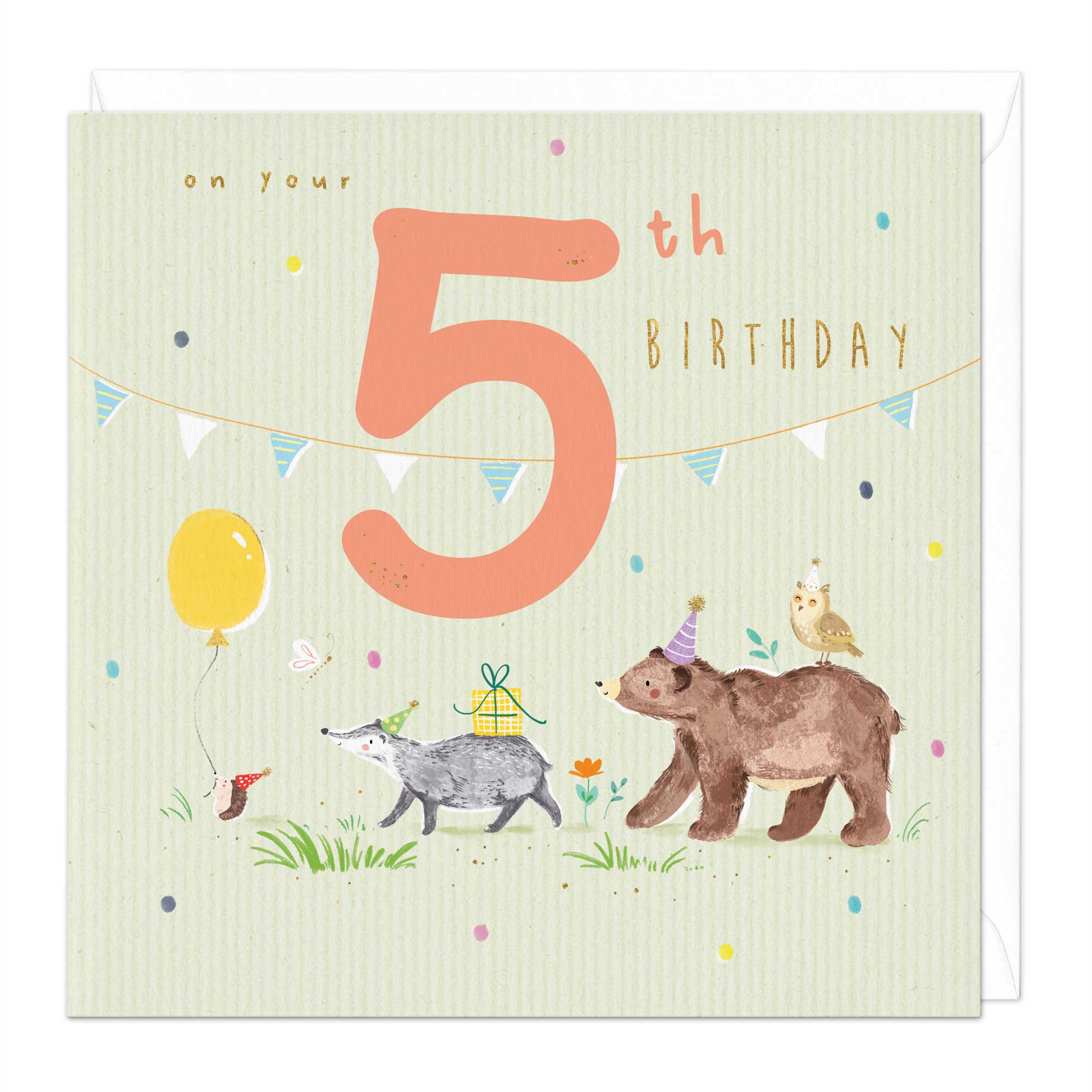 Woodland Animals 5th Birthday Card