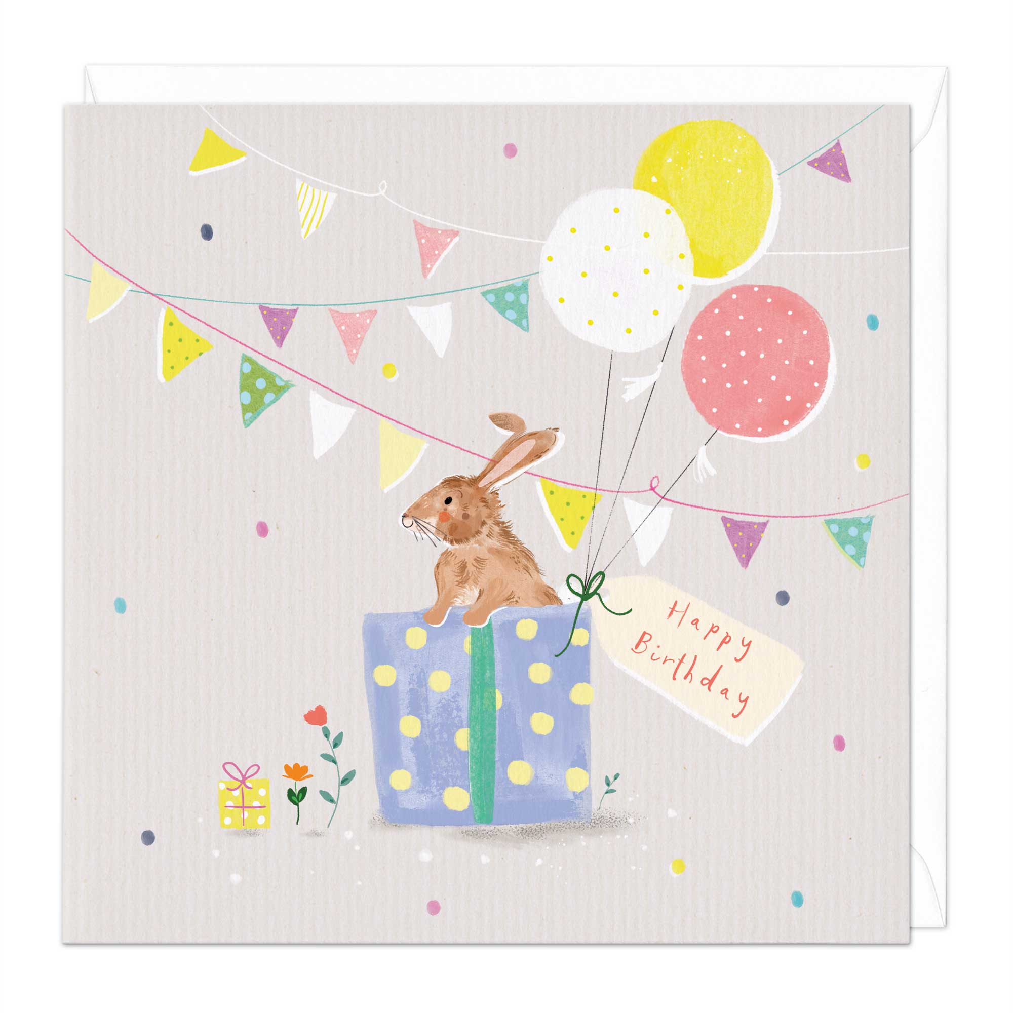 Cute Bunny In Present Birthday Card