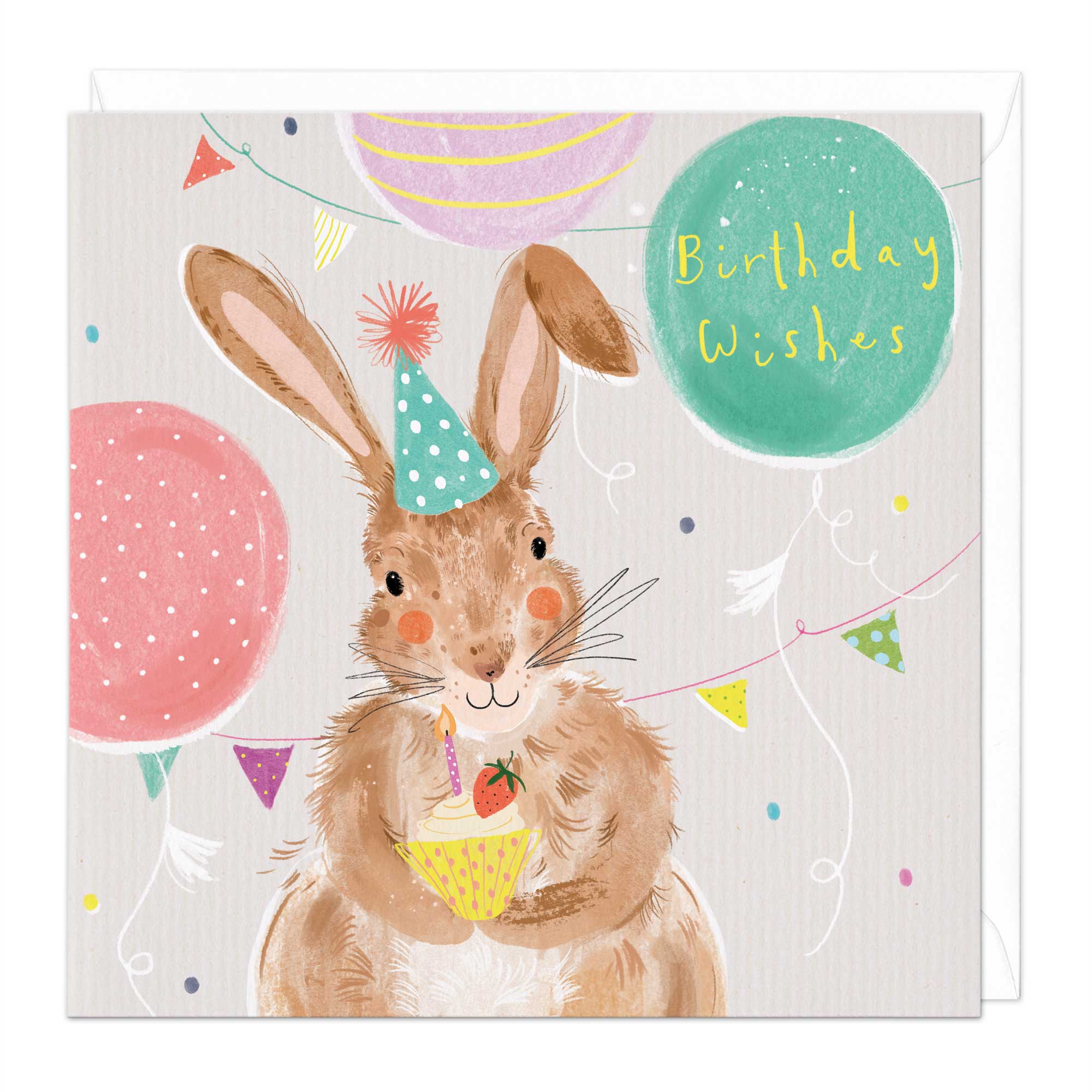 Cute Bunny With Cupcake Birthday Card