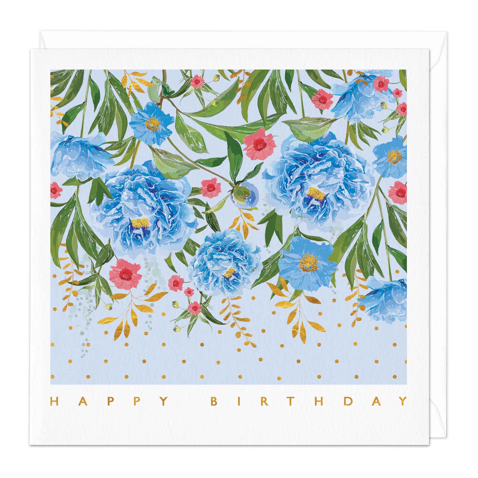 Upside Down Blue Peony Garden Birthday Card