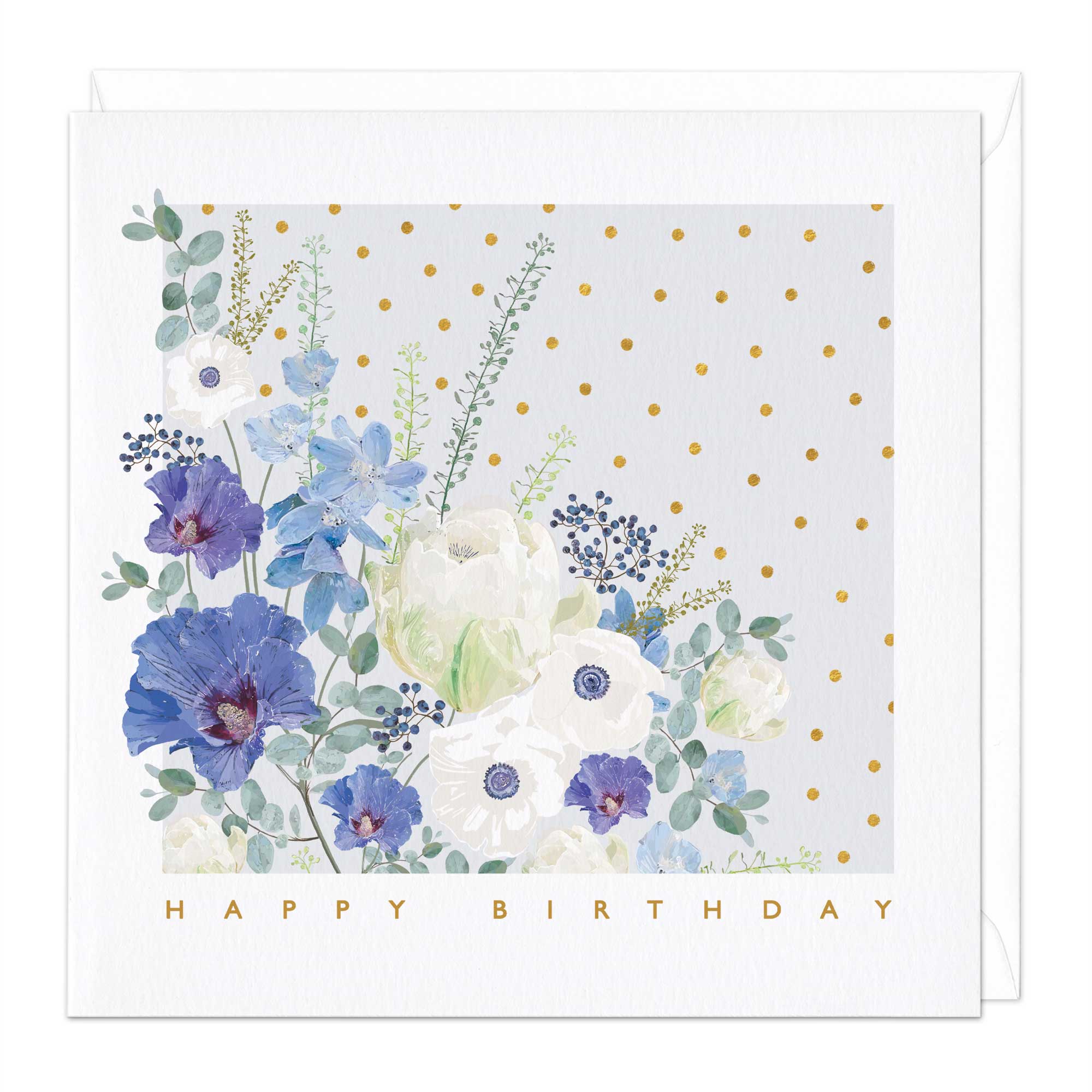 White And Blue Boquet Birthday Card
