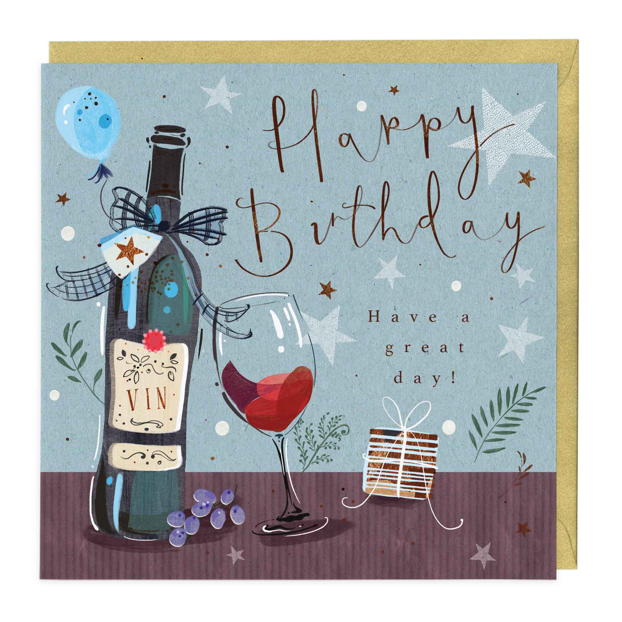 Red Wine And Gifts Birthday Card