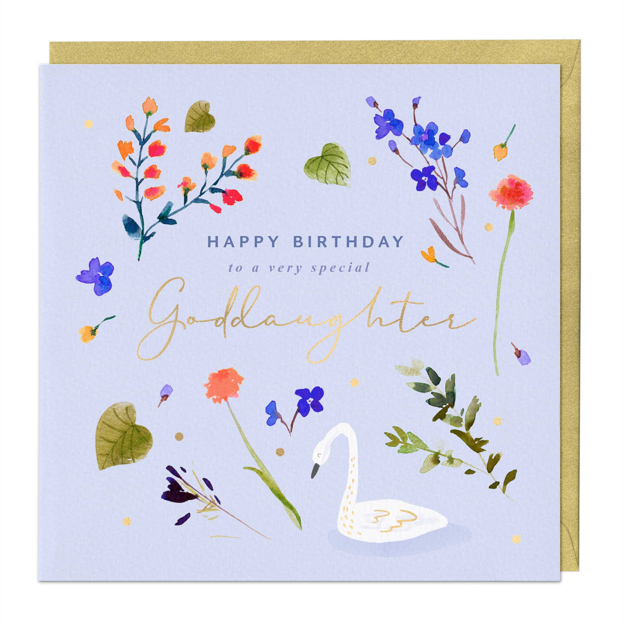 Swan And Florals Goddaughter Birthday Card