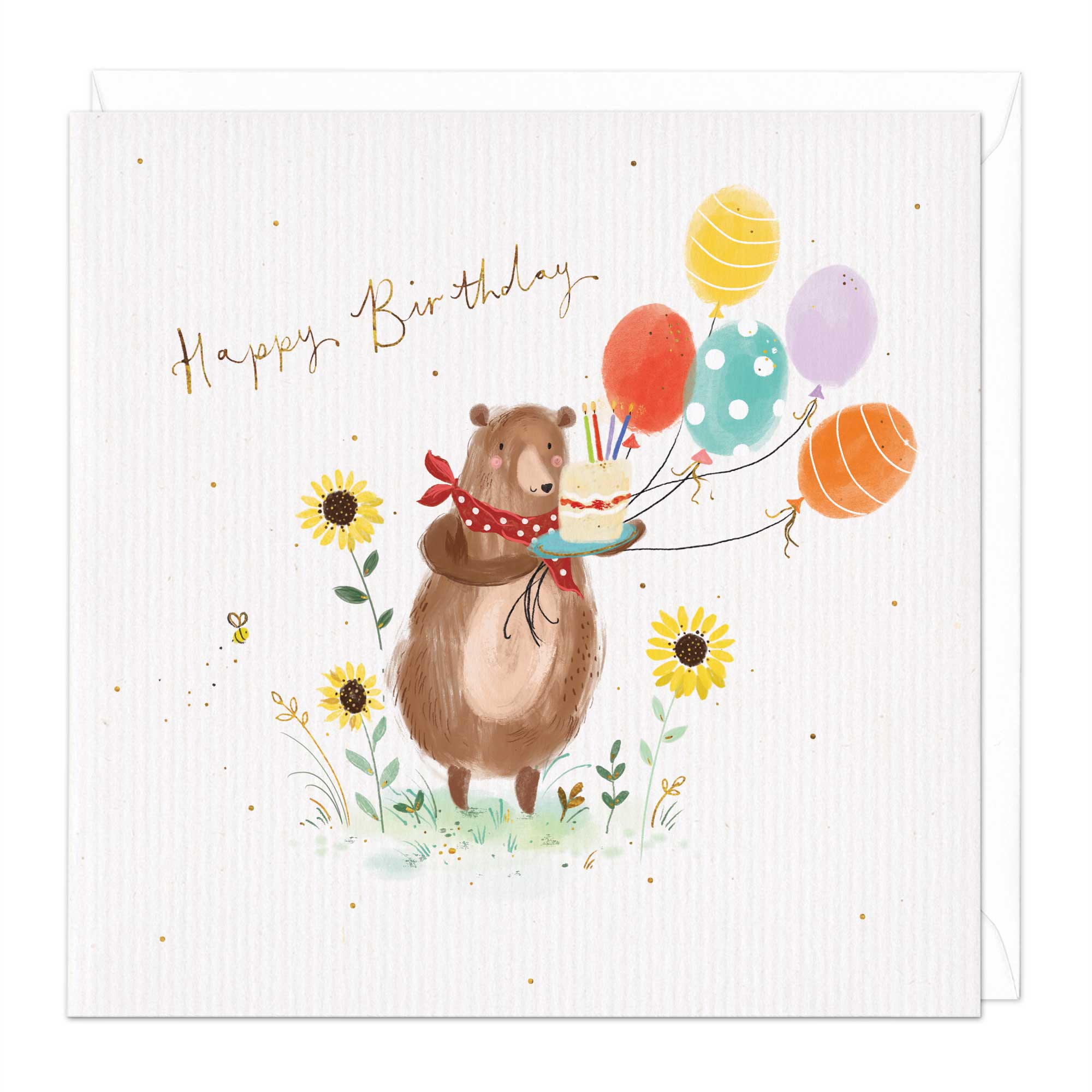 Bear With Balloons And Cake Birthday Card