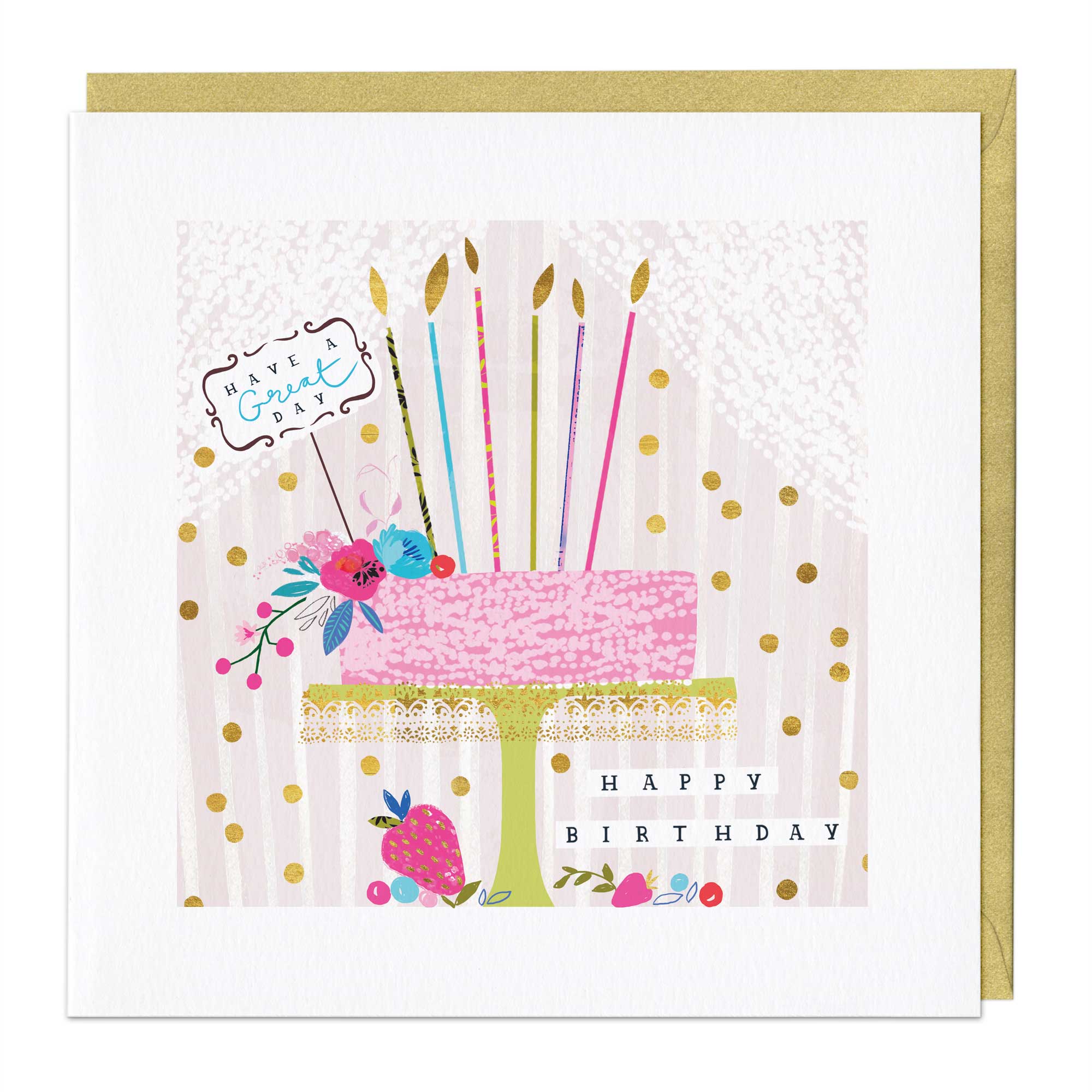 Stripe Pink Cake Birthday Card