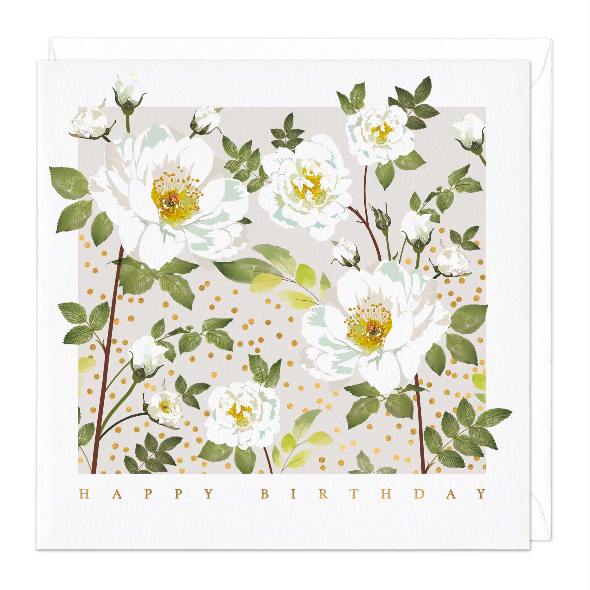 White Rose Garden Birthday Card