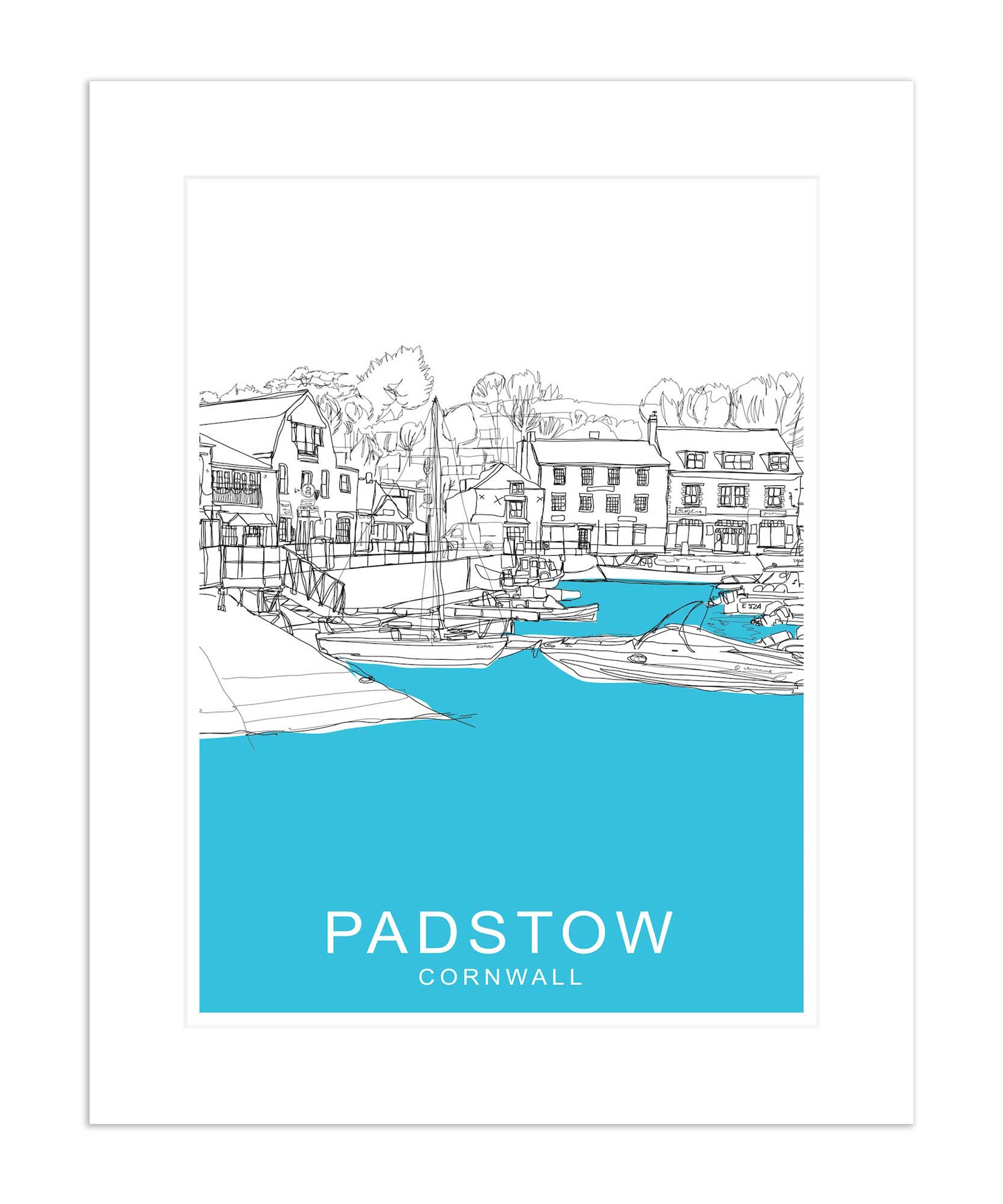 Padstow Cornwall Blue Mounted Print