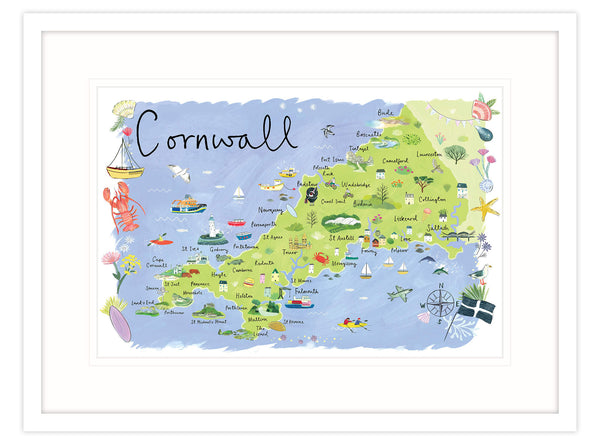 cornwall map illustration wall art