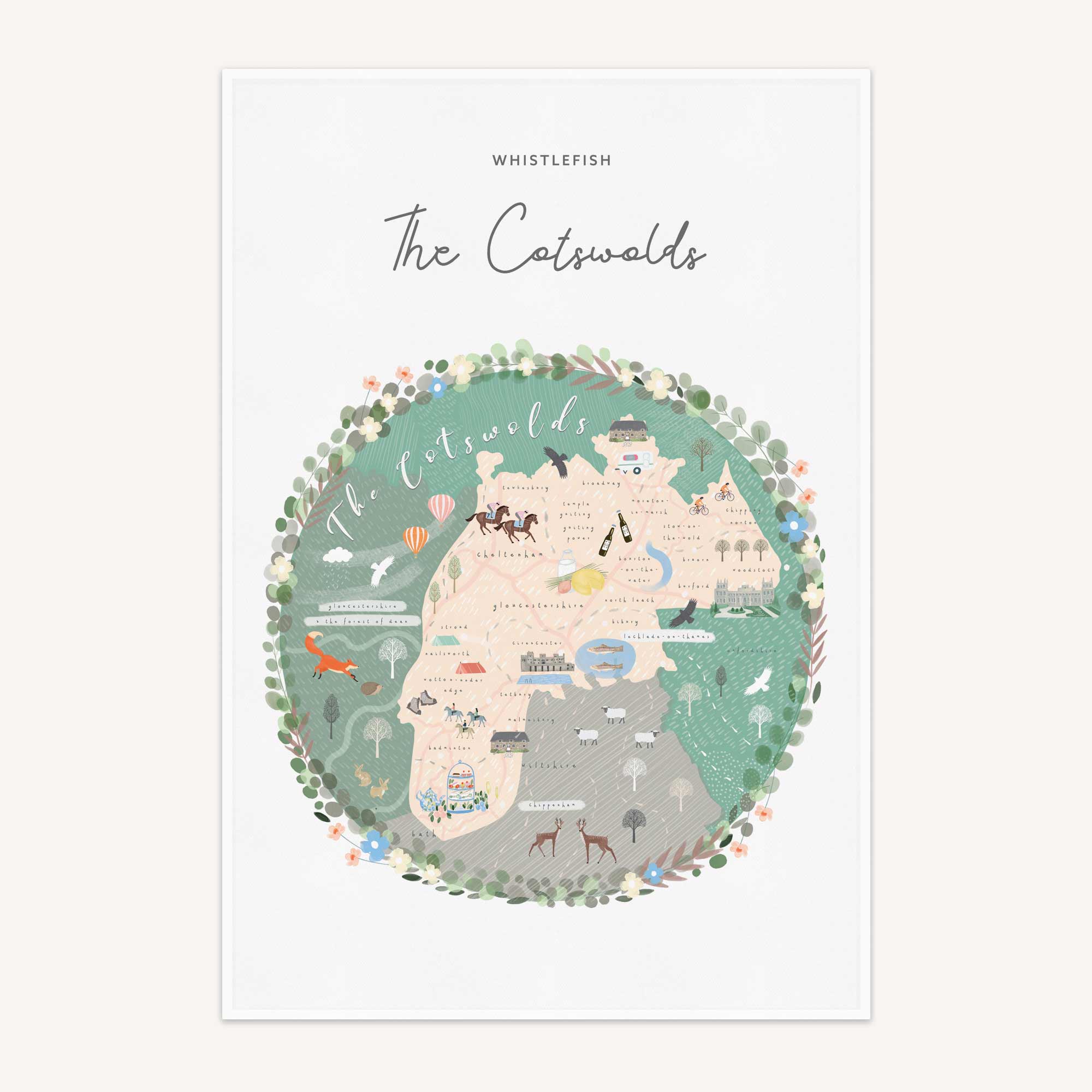 The Cotswolds Map Tea Towel