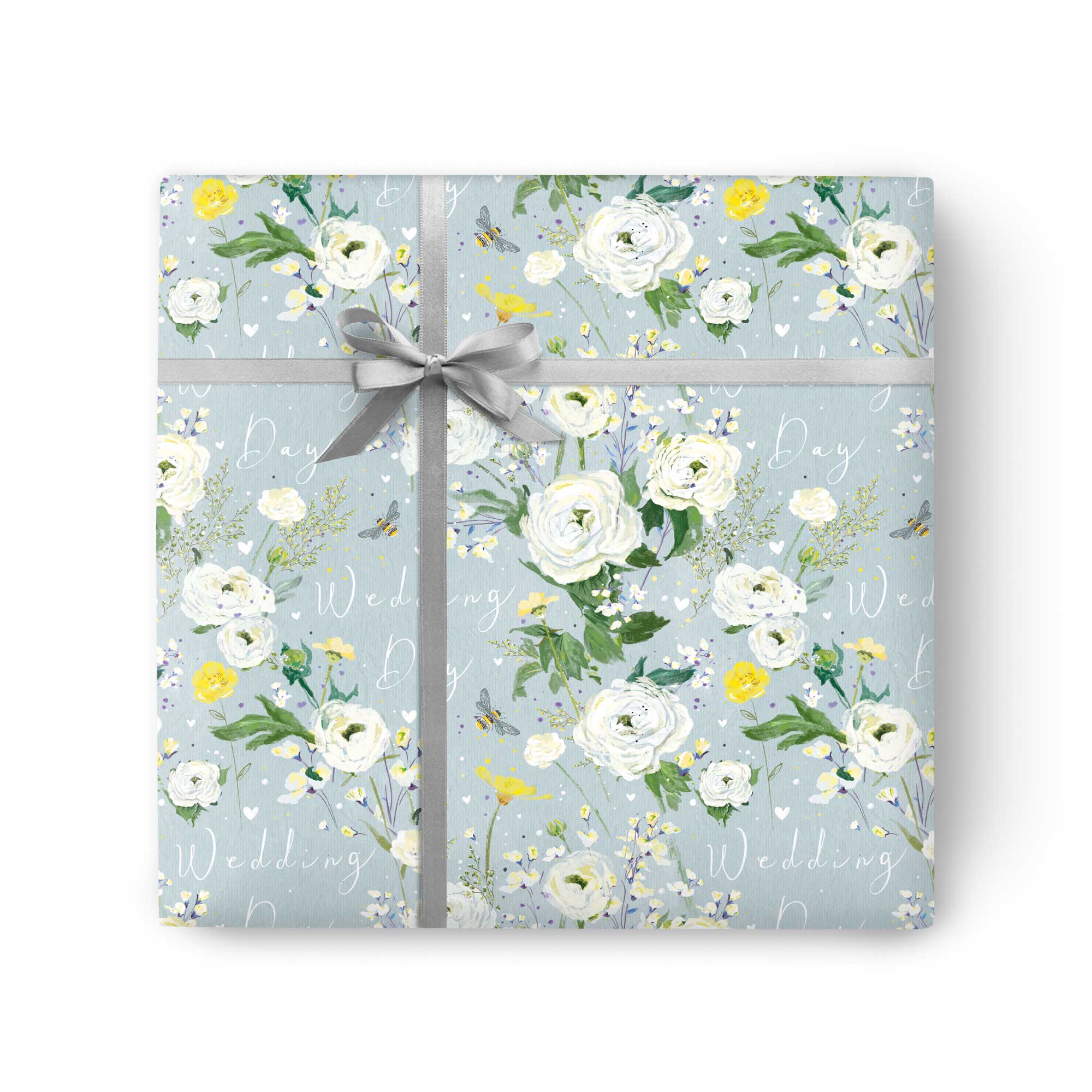 Wedding Flowers Blue Wrapping Paper