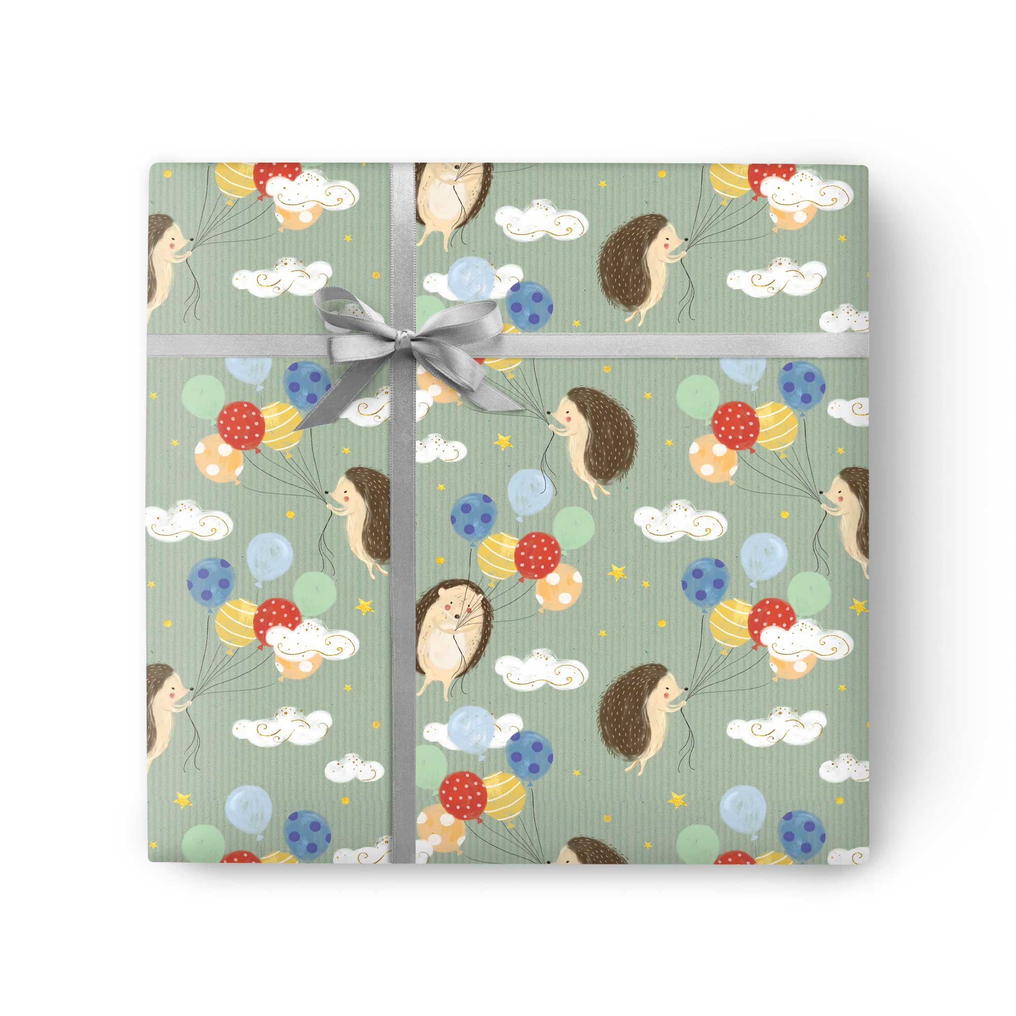Hedgehog Balloons Wrapping Paper